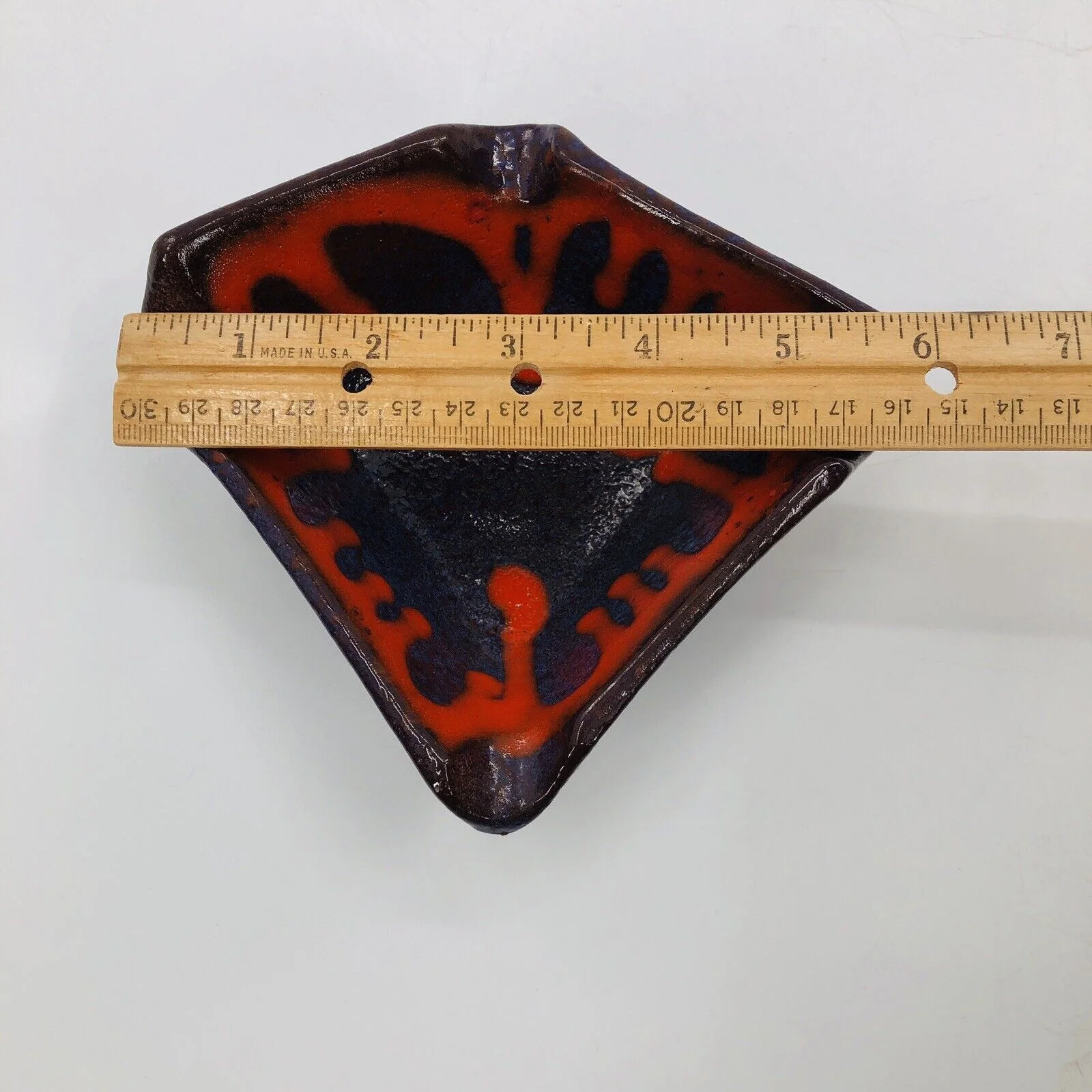 Vintage 60s Ashtray Modern Mid Century Blue Red Drip Ceramic 6" X 5" - Image 5