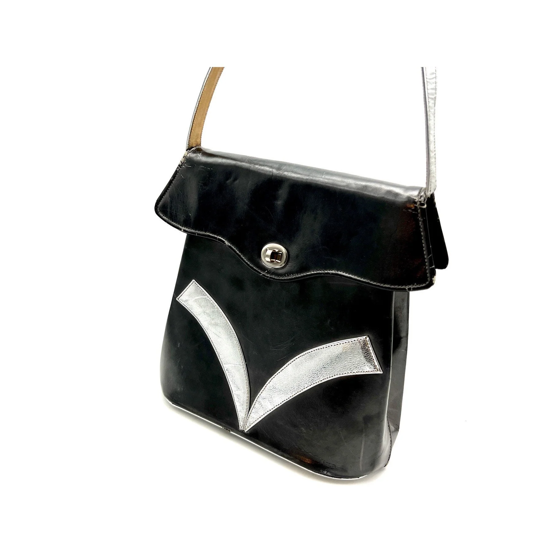Vintage 60s Black and Silver Mod Handbag by Olympic Creations - Image 2