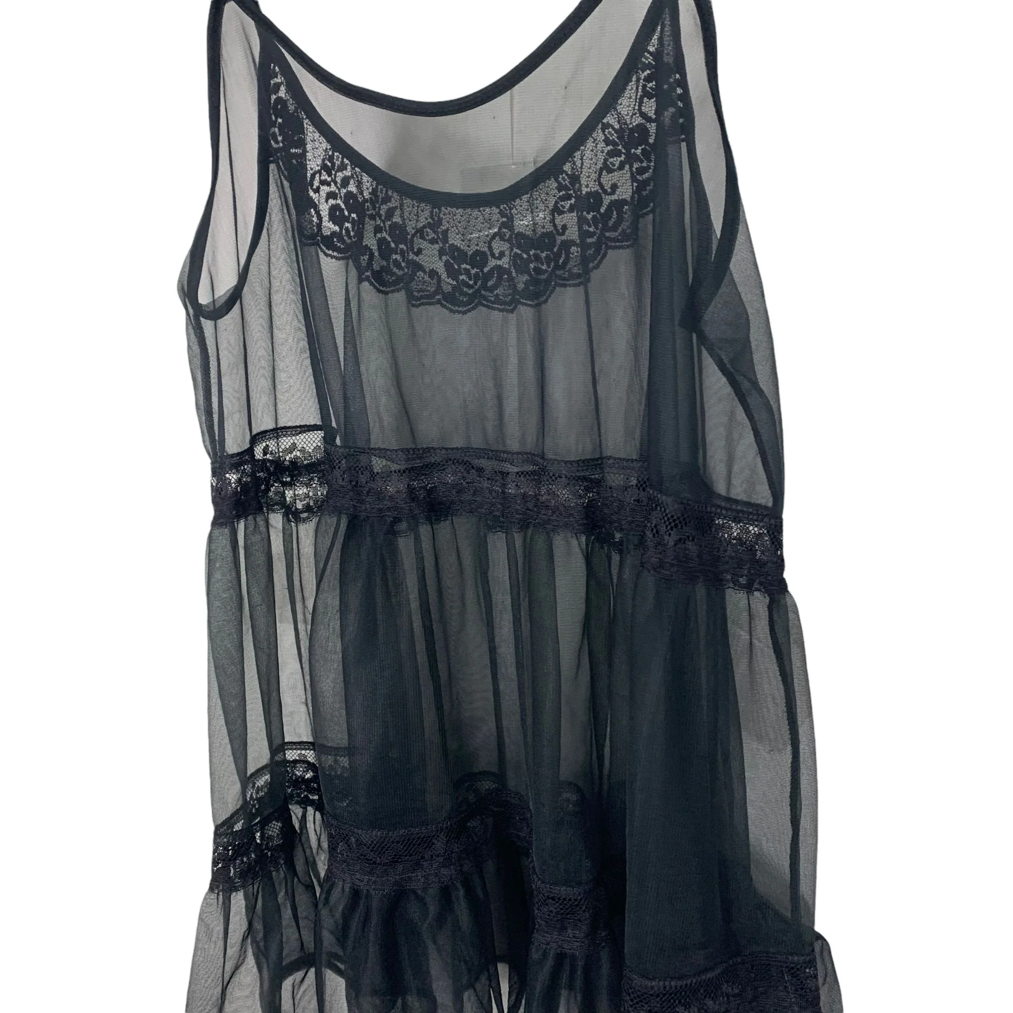 Vintage 60s Black Mesh Lace Babydoll Nylon Negligee - Image 3