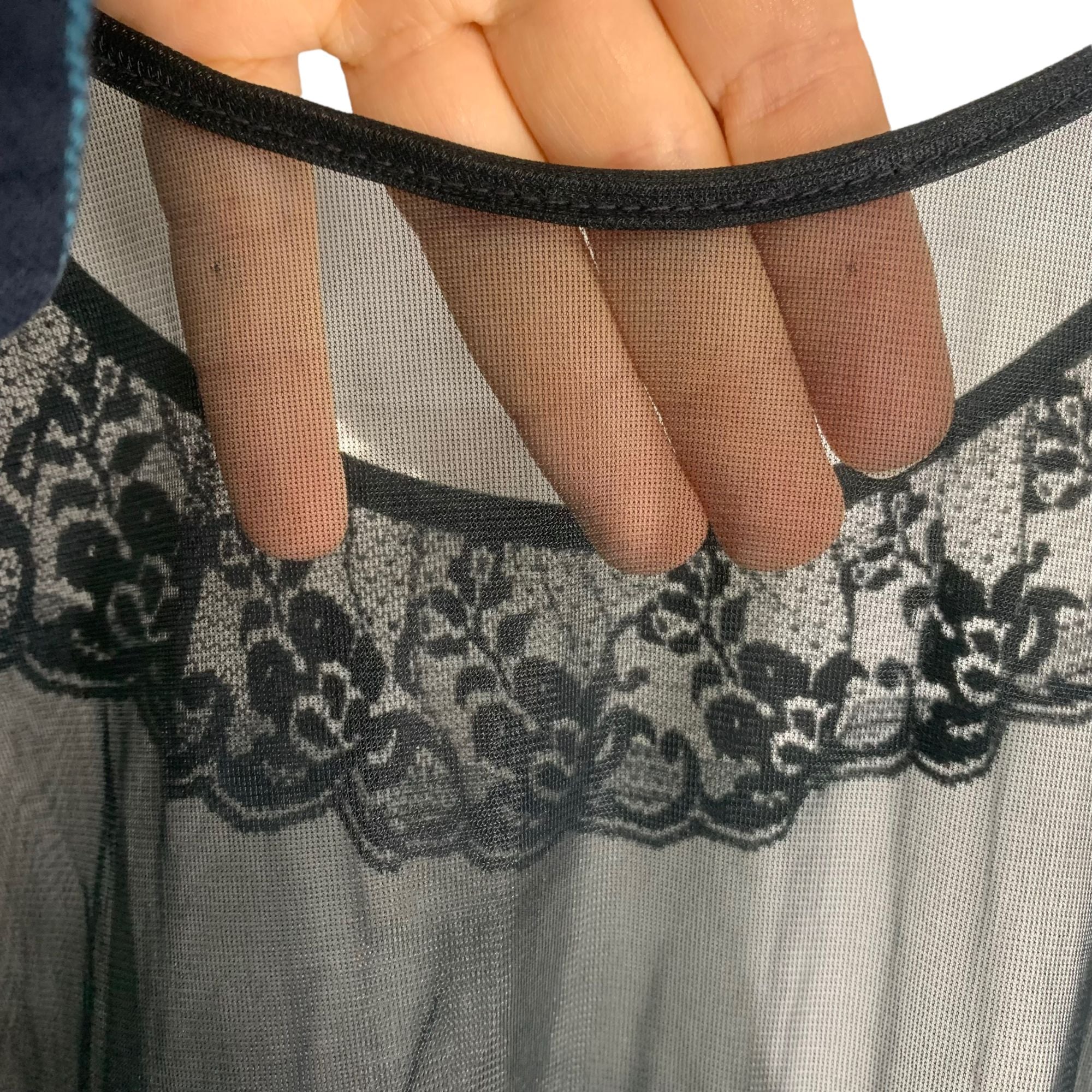 Vintage 60s Black Mesh Lace Babydoll Nylon Negligee - Image 7