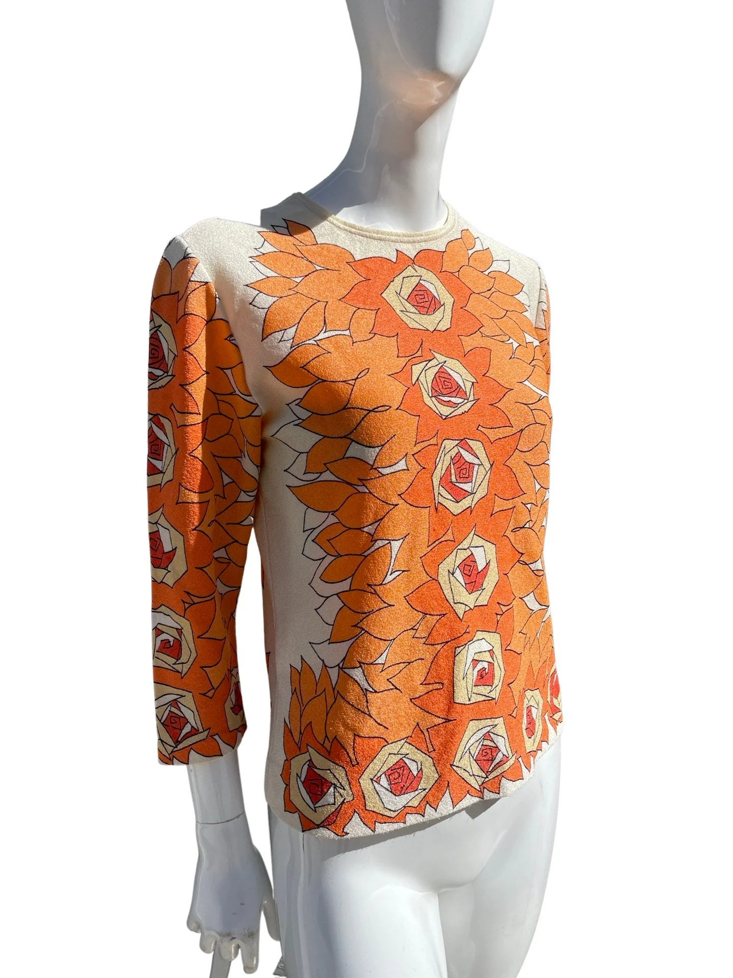 Vintage 60s Blouse Top Abstract Rose Pattern Shimmering Nylon Cropped Mod Style Blouse Palm Springs Mid Century Modern - Image 3