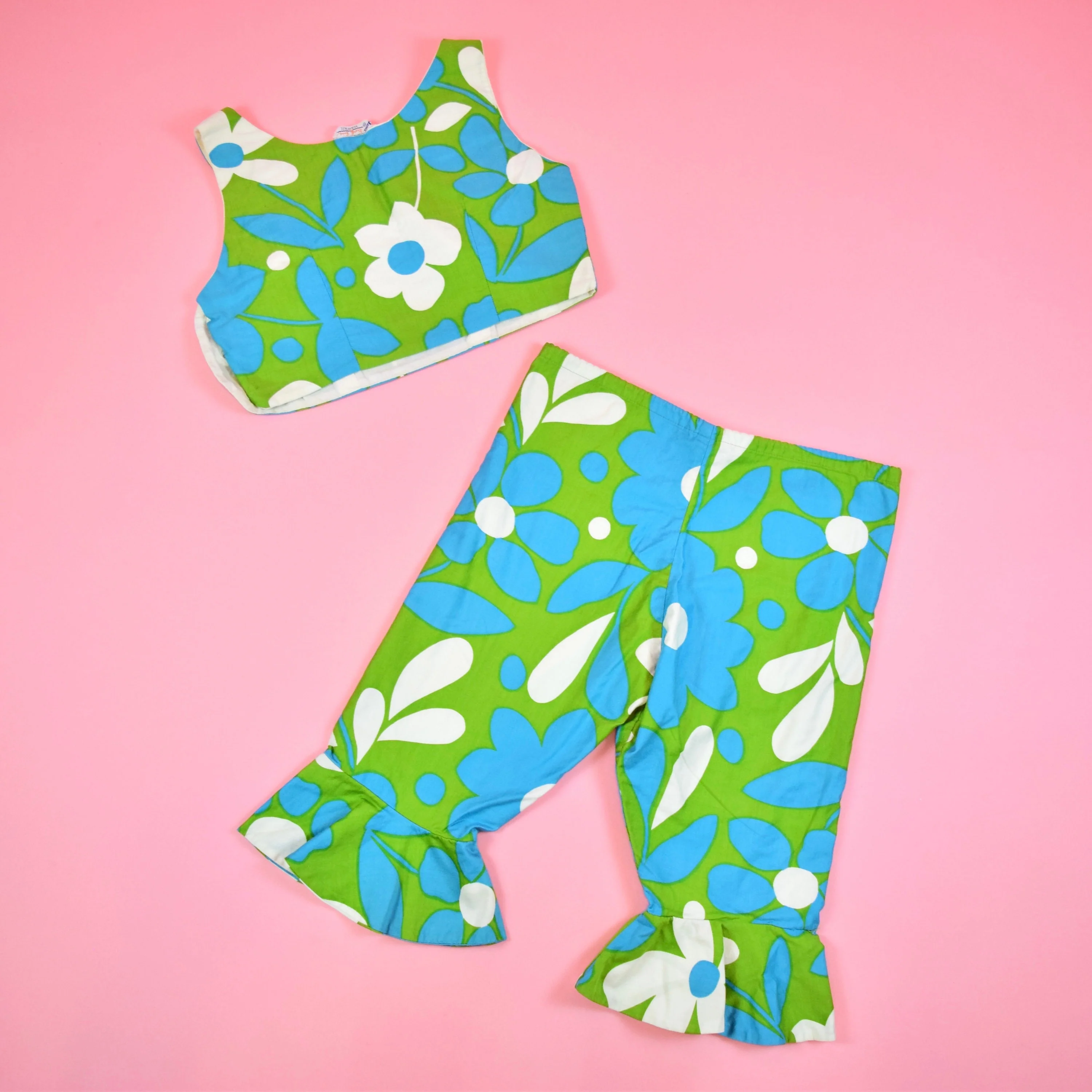 Vintage 60s Blue Green Psychedelic Floral Two Piece Set by Jams Surfline Hawaii - Image 8