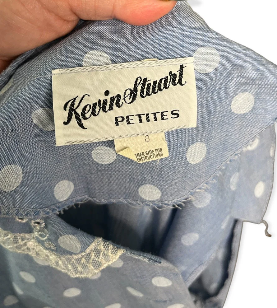 Vintage 60s Blue White Polka Dot Prairie Cottage Dress 8 Small/med by Kevin Stuart - Image 10