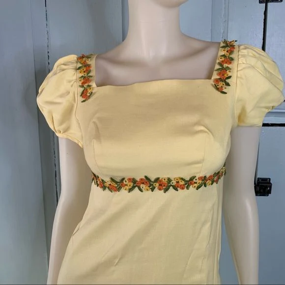Vintage 60s Bridesmaid Dress Flower Child Yellow - Image 2