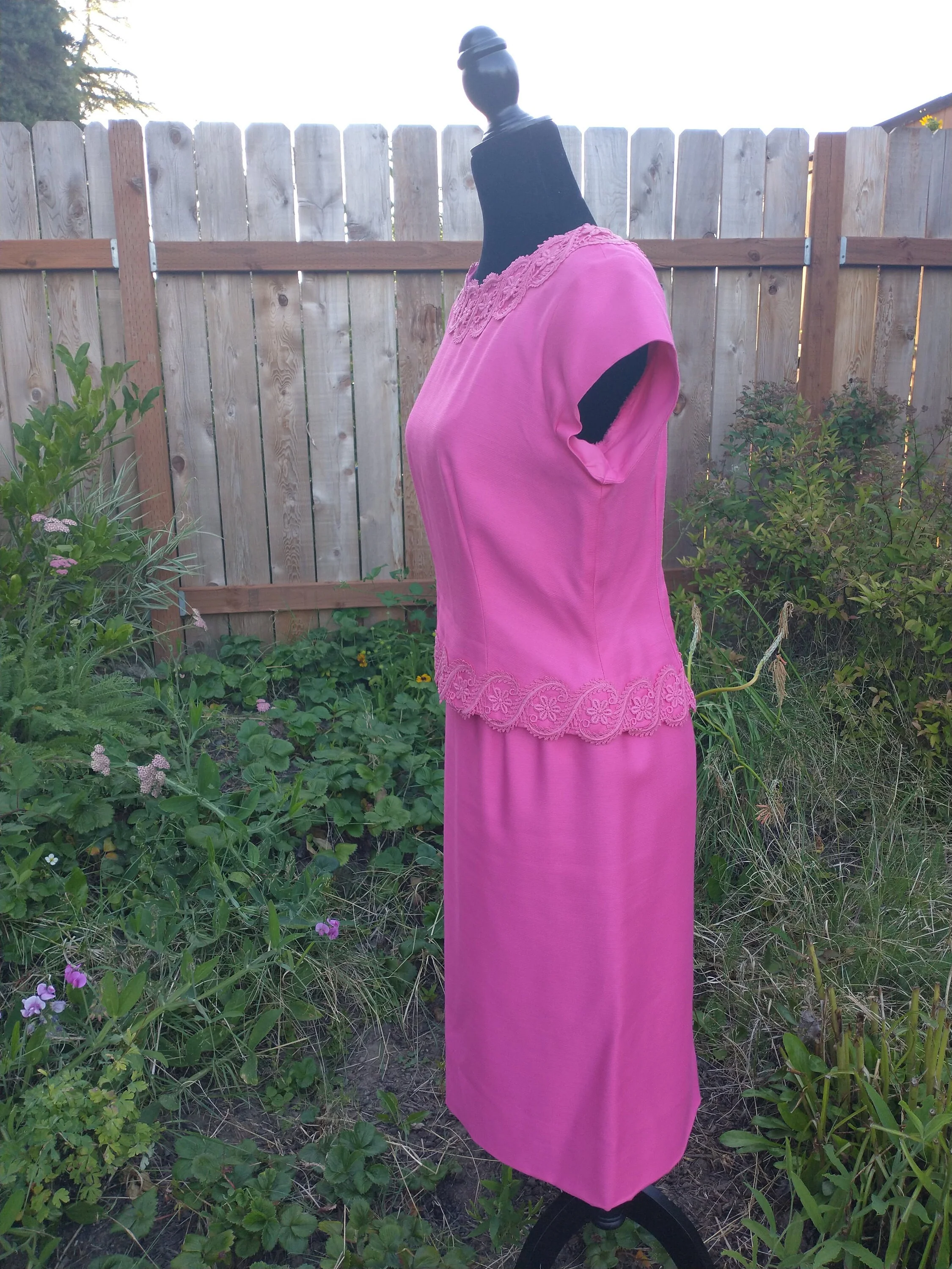 Vintage 60s Bright Pink Short Sleeve Peplum Dress Women's Small Summer Mother of Bride Jackie Kennedy Onassis by Richard Frontman - Image 7