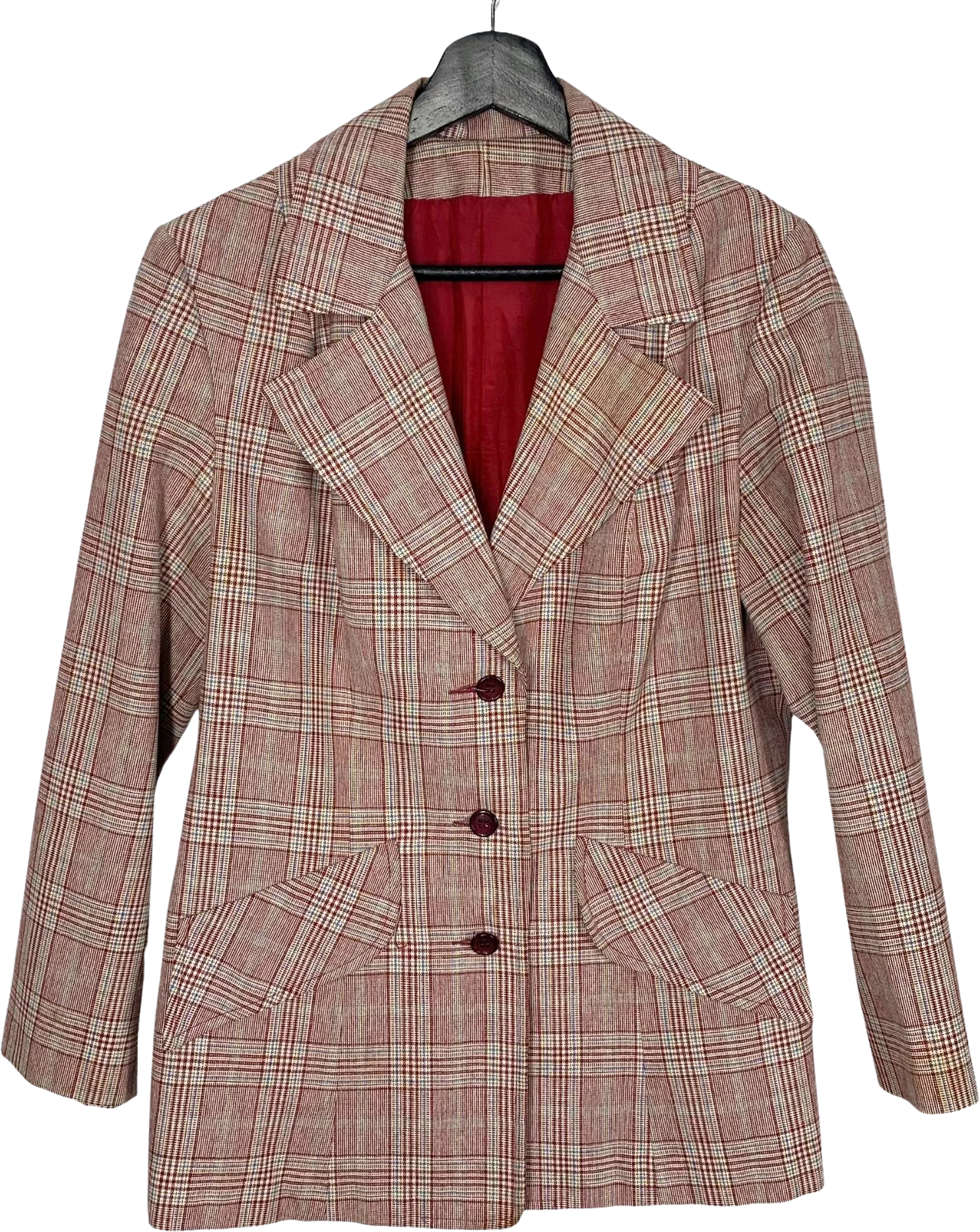 Vintage 60s Burgundy Plaid Triple Button Blazer Large by Sears