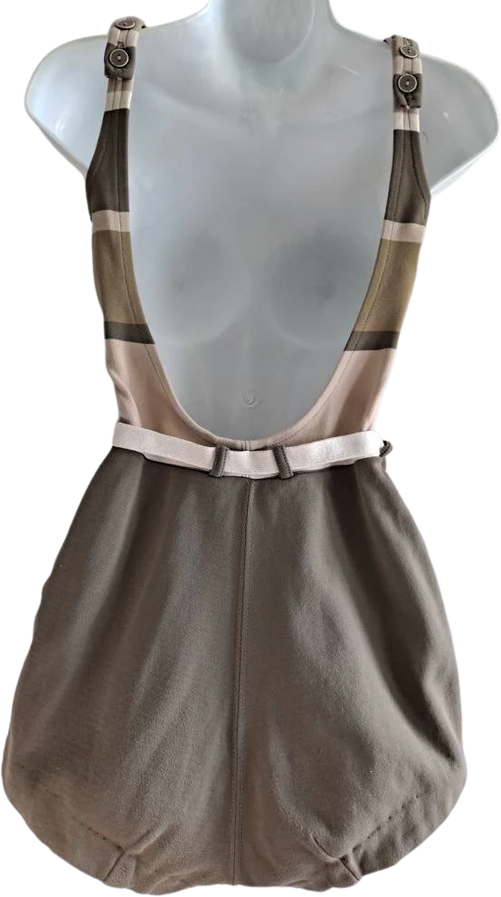 Vintage 60s Catalina One Piece Boyshort Striped Neutral Swimsuit Convertible Adjustable Button Straps by Catalina - Image 2