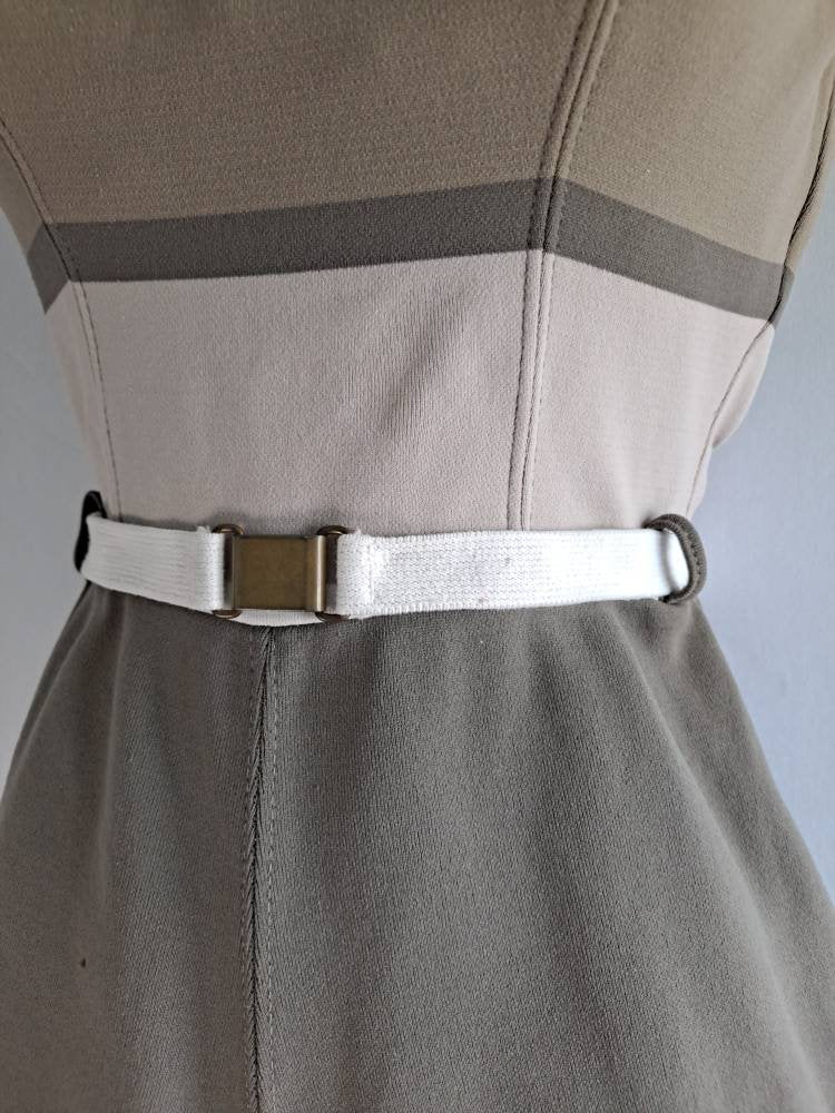 Vintage 60s Catalina One Piece Boyshort Striped Neutral Swimsuit Convertible Adjustable Button Straps by Catalina - Image 5