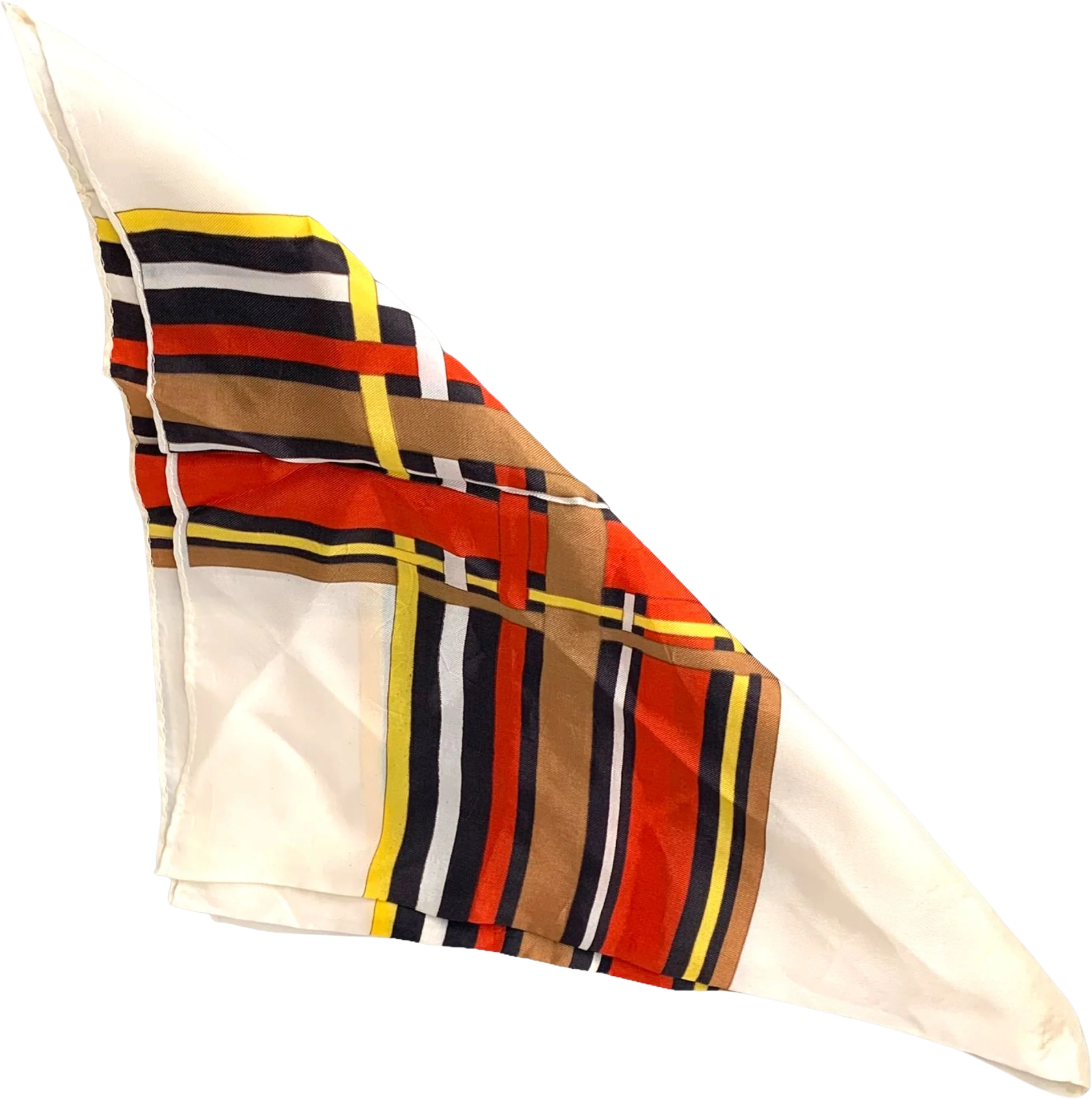 Vintage 60s Cream Brown Red Stripe Square Scarf 26 X 26