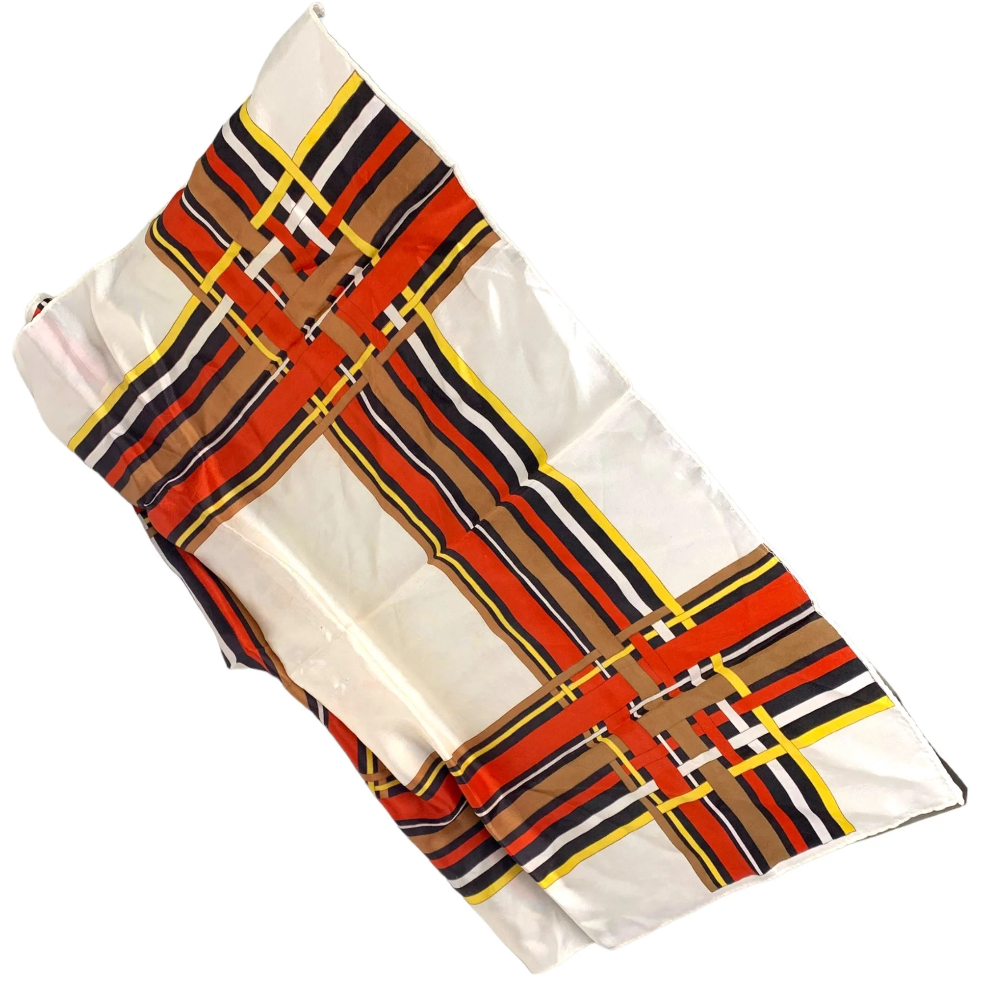 Vintage 60s Cream Brown Red Stripe Square Scarf 26 X 26 - Image 2