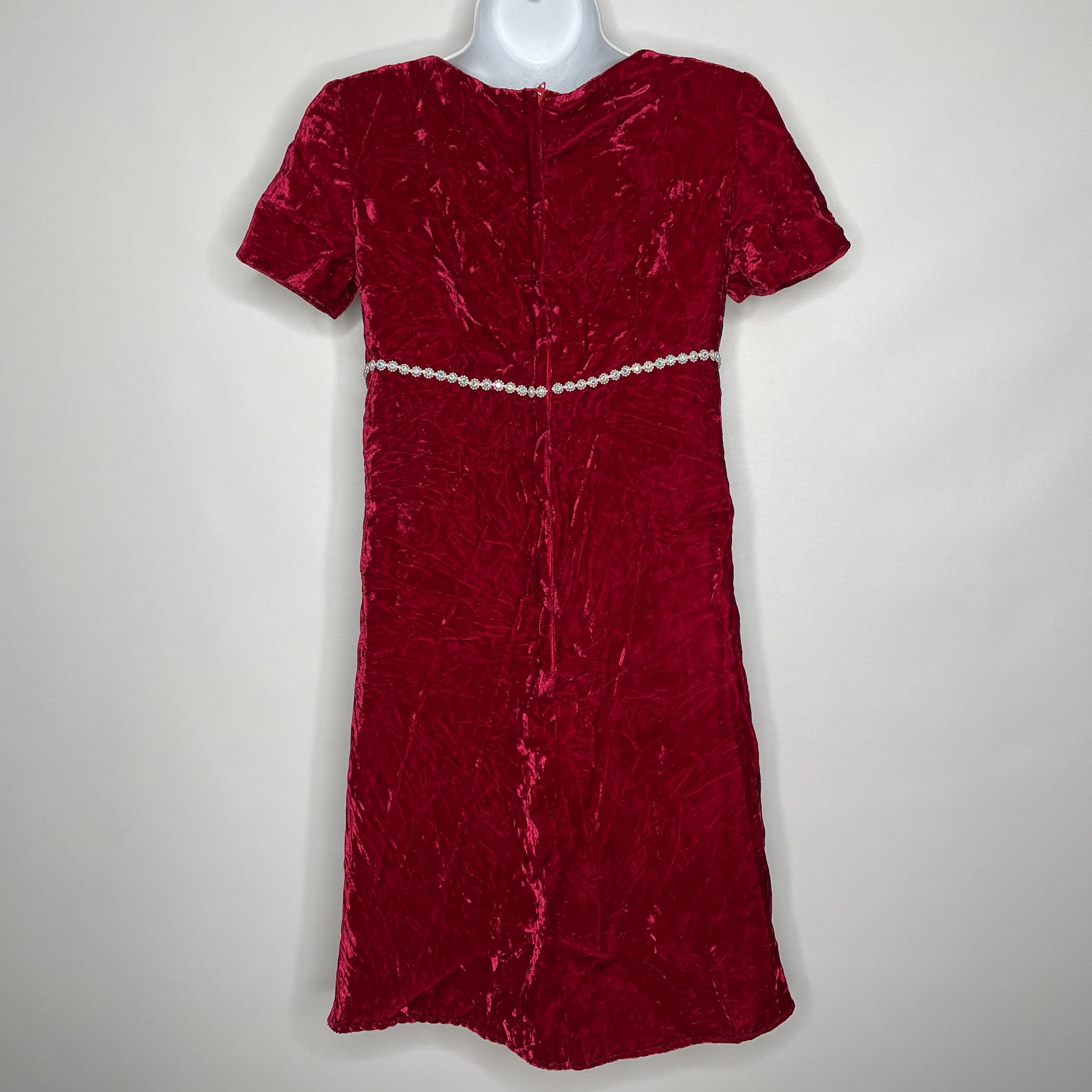 Vintage 60s Crushed Red Velvet Beaded Rhinestone Mini Dress - Image 5