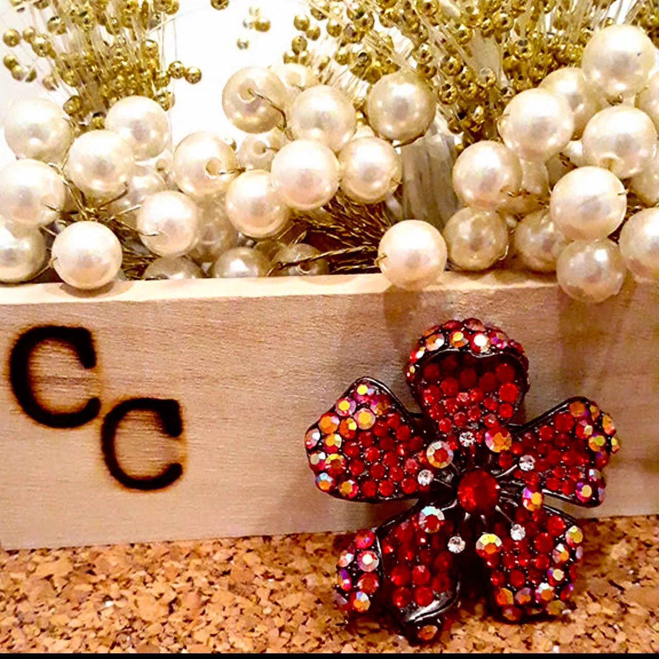 Vintage 60s Dazzling Red and Ab Swarovski Crystal Flower Brooch - Image 3