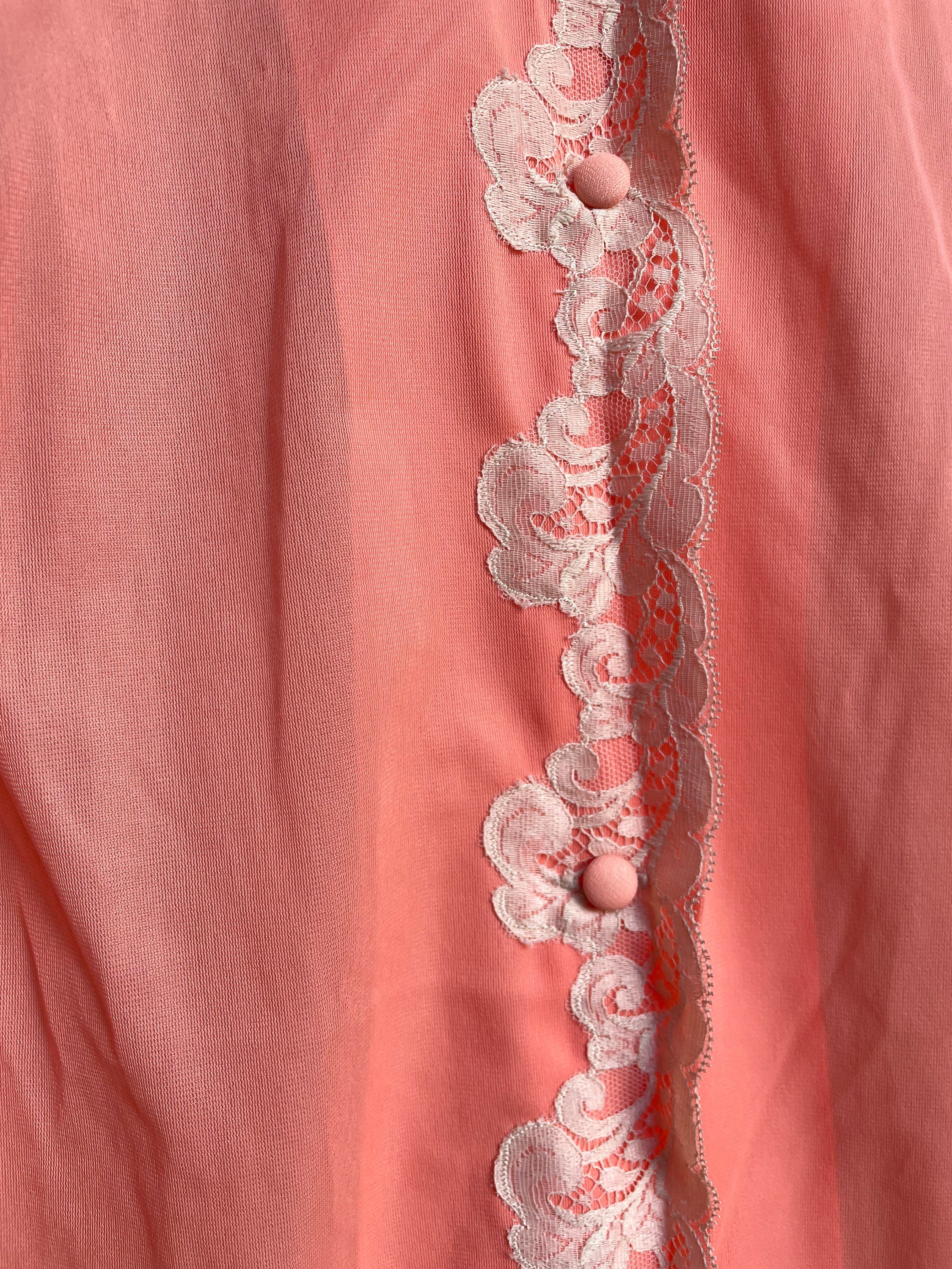 Vintage 60s Dead Stock Robe Sleep Shirt Peach Nylon Lace Nwt Nos by Emilio Pucci - Image 3
