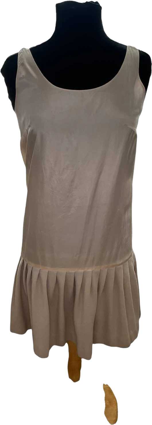 Vintage 60s Does 30s Ivory Beige Cream Simple Sleeveless Drop Waist Pleated Wool Dress Medium