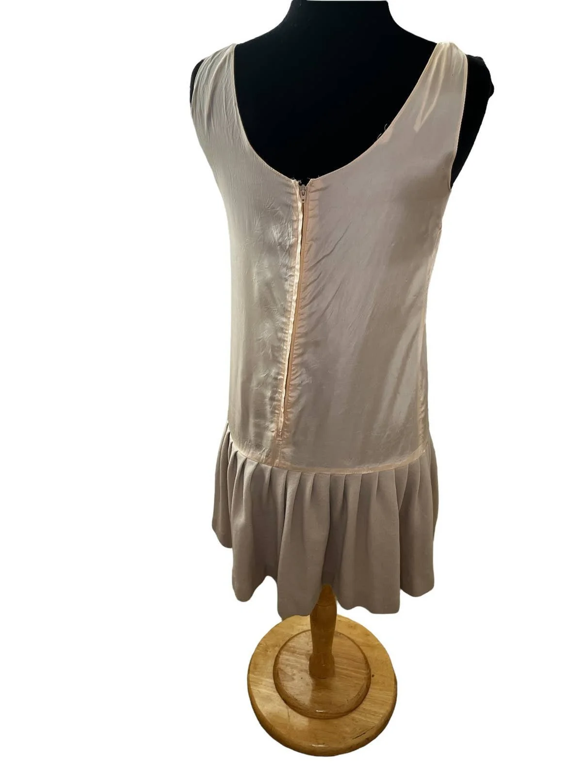 Vintage 60s Does 30s Ivory Beige Cream Simple Sleeveless Drop Waist Pleated Wool Dress Medium - Image 2