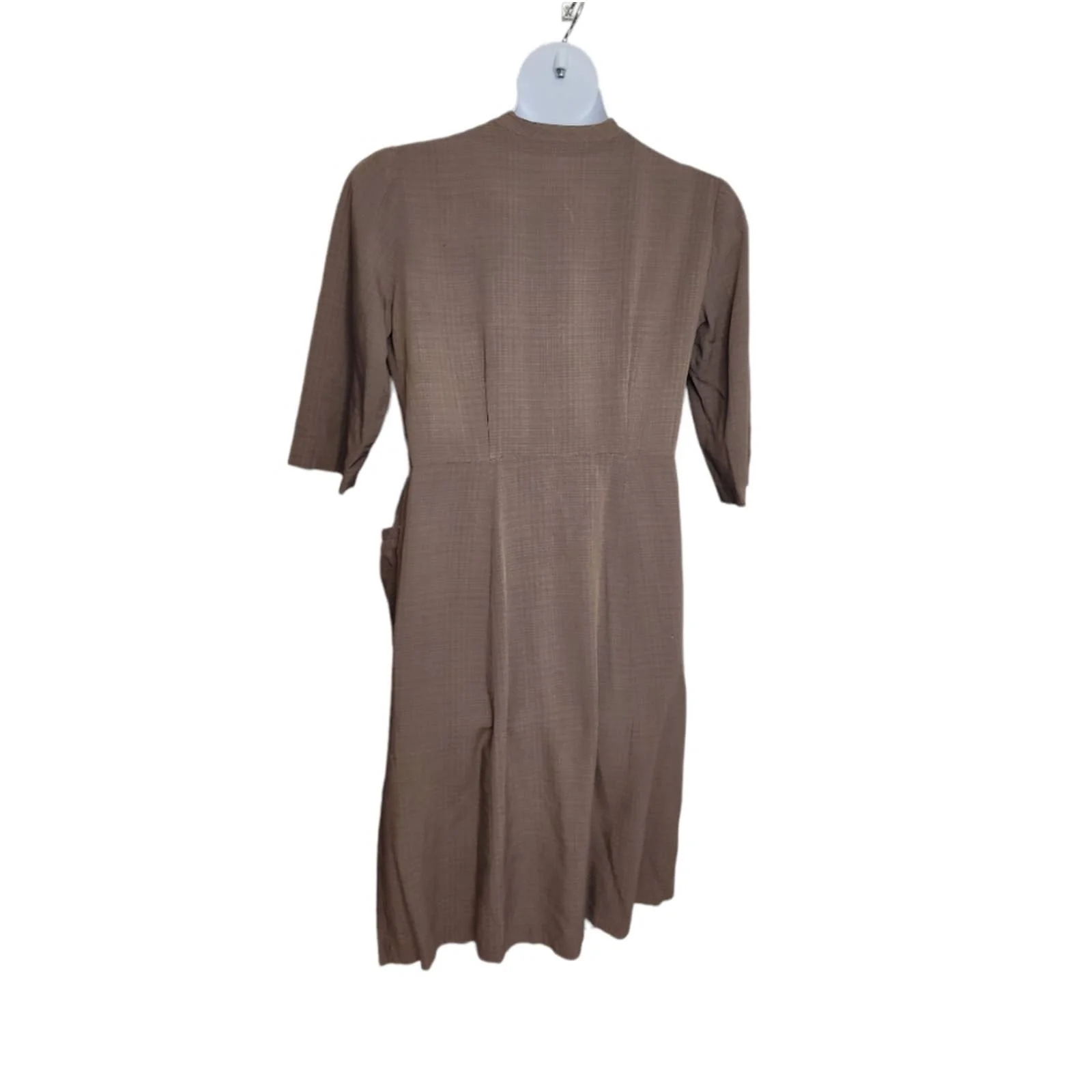 Vintage 60s Does 40s Day Dress Brown Plaid Button Front Academia with Pockets M - Image 2