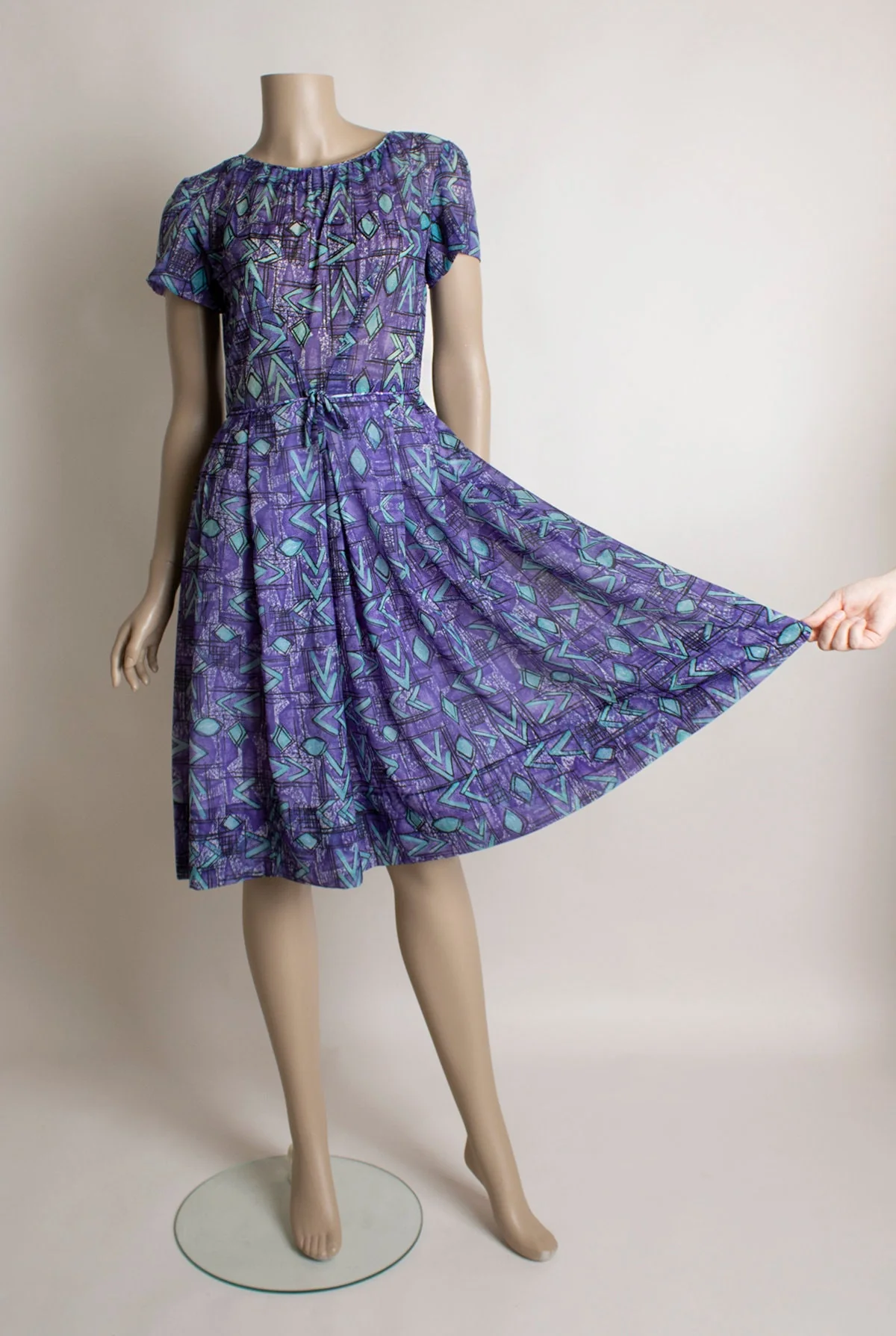 Vintage 60s Dress - Abstract Print Lush Purple and Aqua Blue Sheer Chiffon Cocktail Party Dress - Small - Image 5