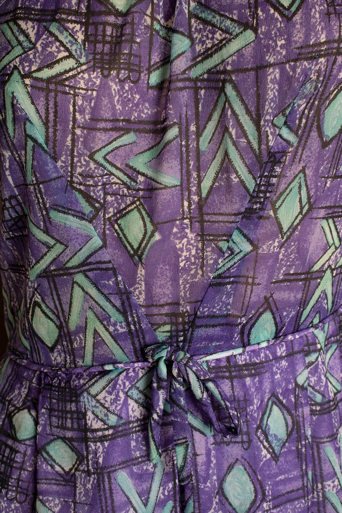 Vintage 60s Dress - Abstract Print Lush Purple and Aqua Blue Sheer Chiffon Cocktail Party Dress - Small - Image 6