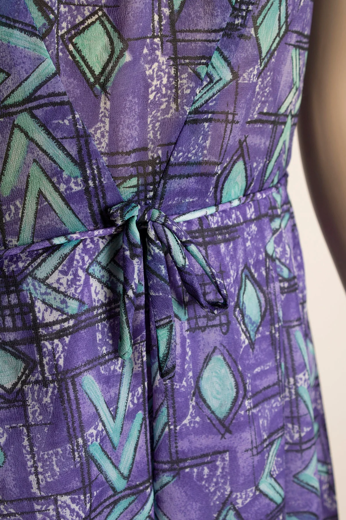 Vintage 60s Dress - Abstract Print Lush Purple and Aqua Blue Sheer Chiffon Cocktail Party Dress - Small - Image 7
