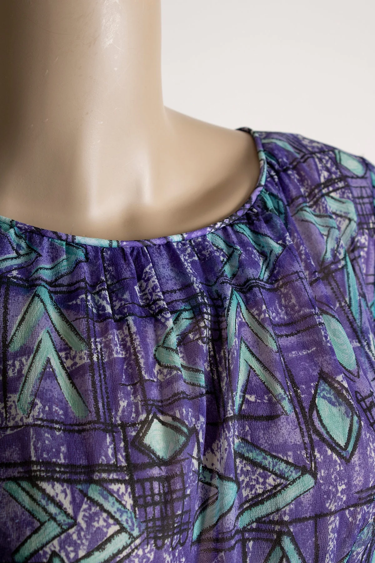 Vintage 60s Dress - Abstract Print Lush Purple and Aqua Blue Sheer Chiffon Cocktail Party Dress - Small - Image 8