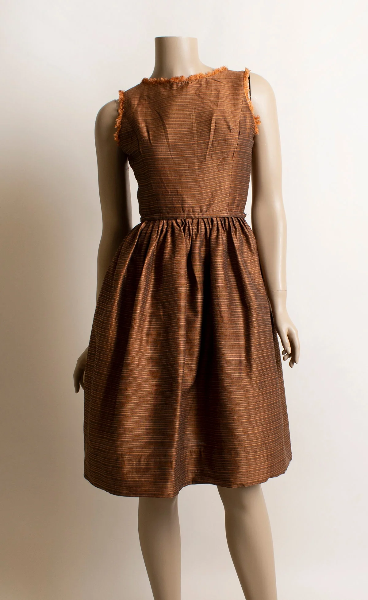 Vintage 60s Dress Bronze Copper Striped Day Dress with Matching Shawl Button Up Back Xs Xxs by Lanz - Image 3