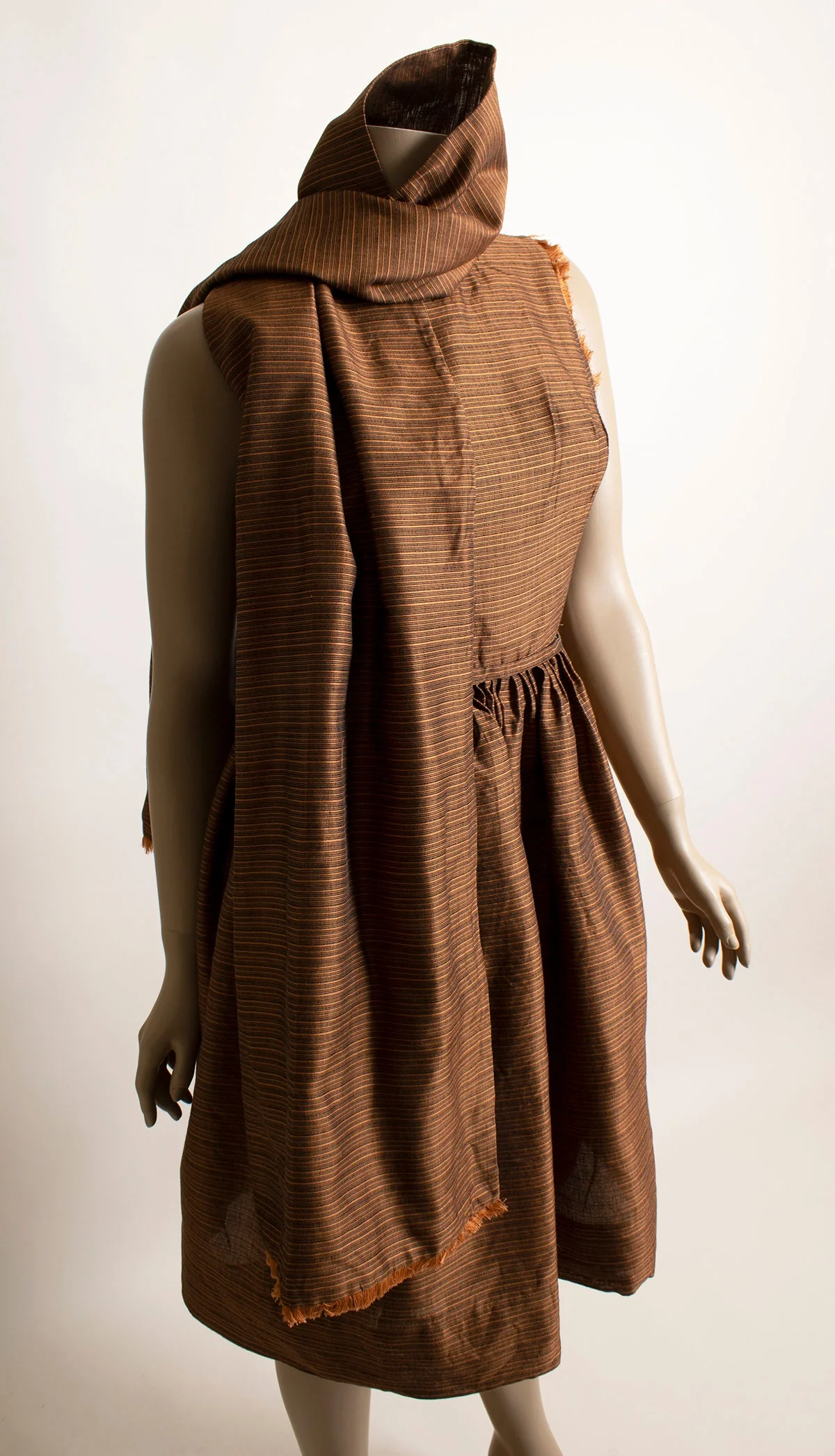 Vintage 60s Dress Bronze Copper Striped Day Dress with Matching Shawl Button Up Back Xs Xxs by Lanz - Image 4