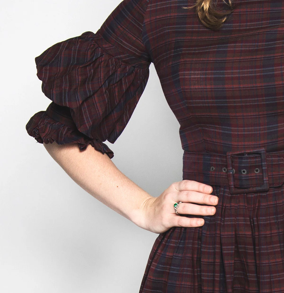 Vintage 60s Dress - Jewel Tone Purple Plaid Striped Print Puff Sleeve Cotton Dress - Juliet Sleeves - Small - Image 5