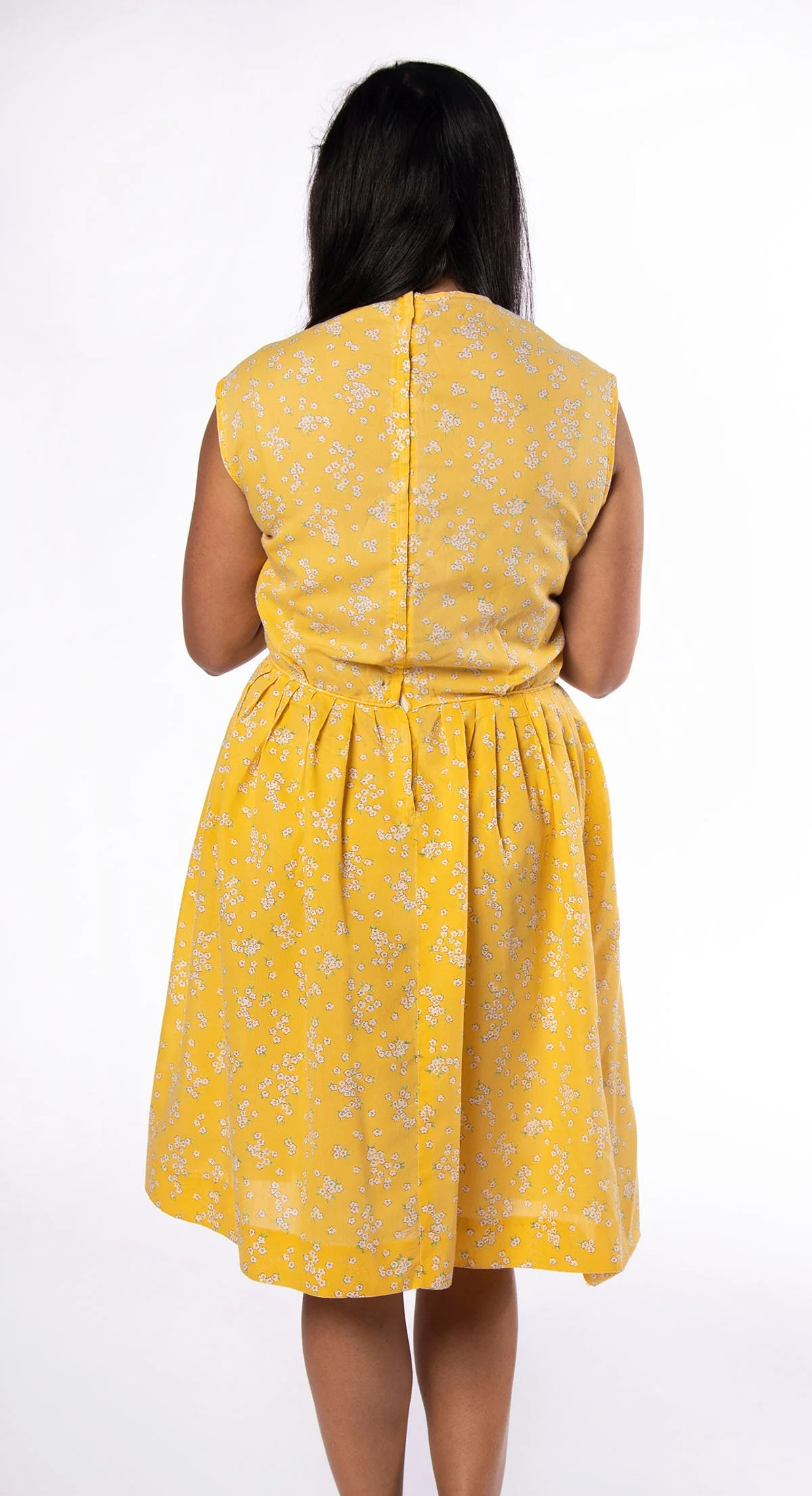 Vintage 60s Dress - Lemon Yellow Mini Floral Print Cotton Day Dress - Spring Style Pastels - Light Airy - Medium Large - Image 3