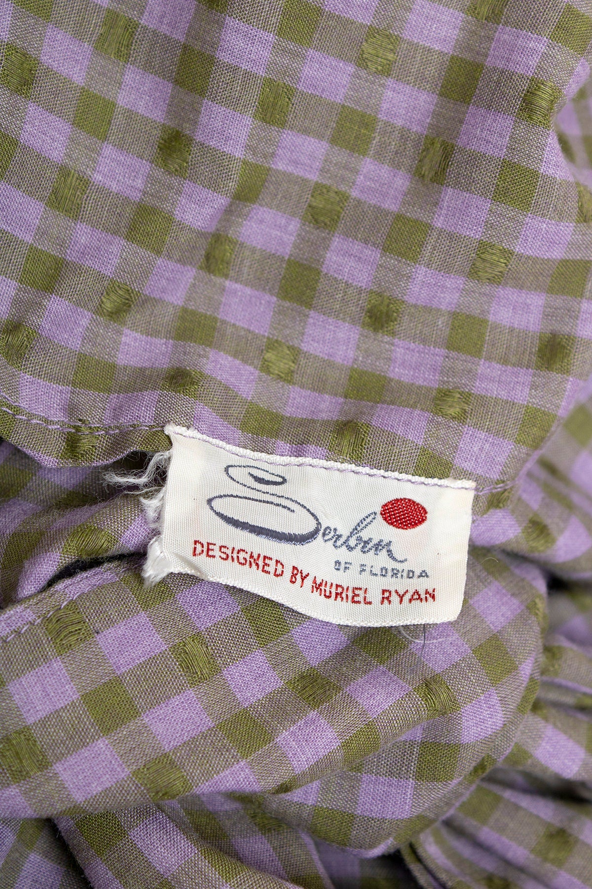 Vintage 60s Dress Pastel Lavender Purple and Olive Green Plaid Checkered Dress with Sailor Flap and Bow Neckline Cotton Medium by Murial Ryan - Image 10