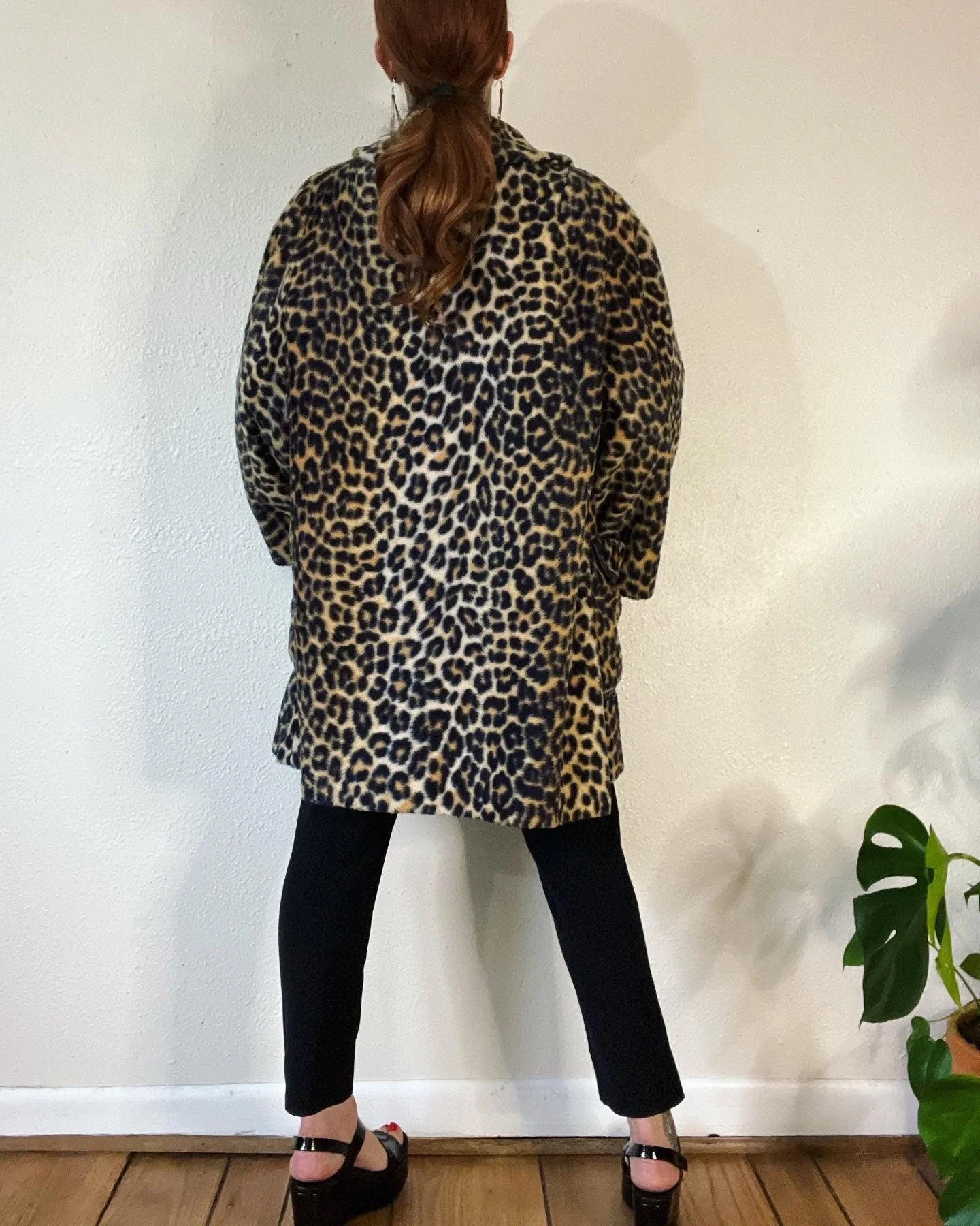 Vintage 60s Faux Fur Leopard Print Mega Mod Trapeze Coat - Image 2