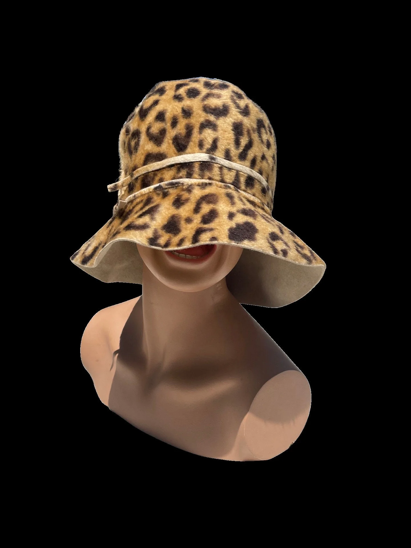 Vintage 60s Faux Leopard Hat Bucket Hat Mod Felt Animal Print Hat by Marshall Fiel And Co - Image 2