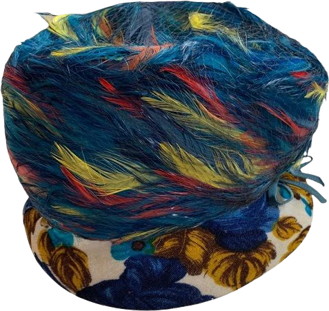Vintage 60s Feather and Print Velvet Brimmed Hat