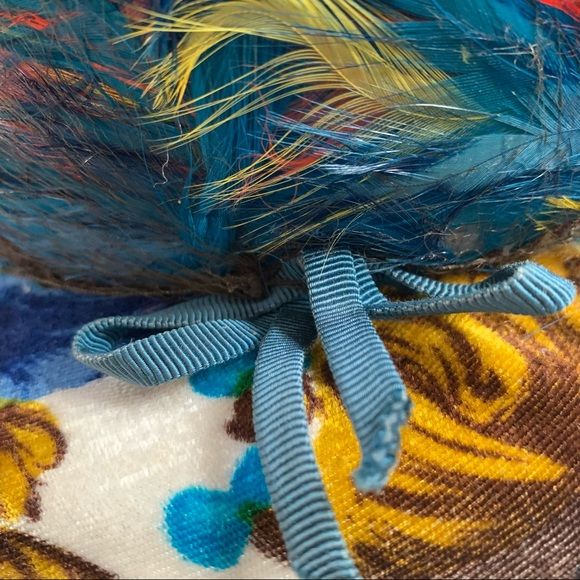 Vintage 60s Feather and Print Velvet Brimmed Hat - Image 4