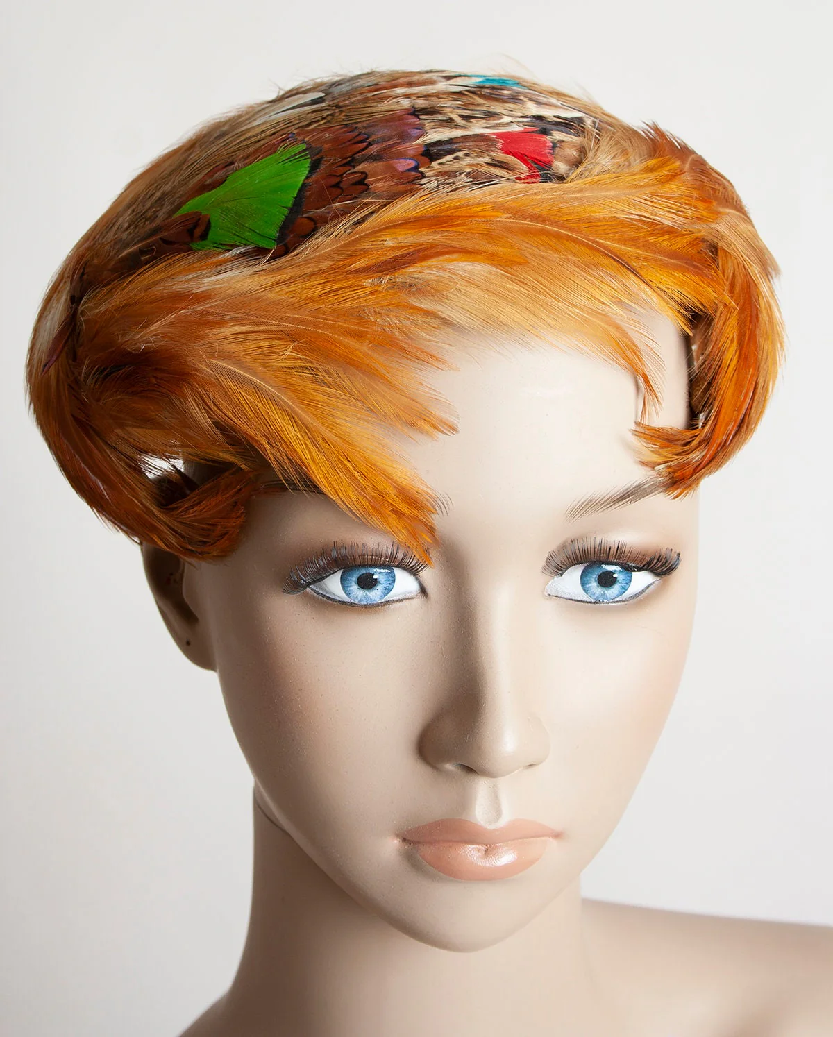 Vintage 60s Feather Hat Pumpkin Spice Orange Feathered Cap with Pops of Green - Image 5
