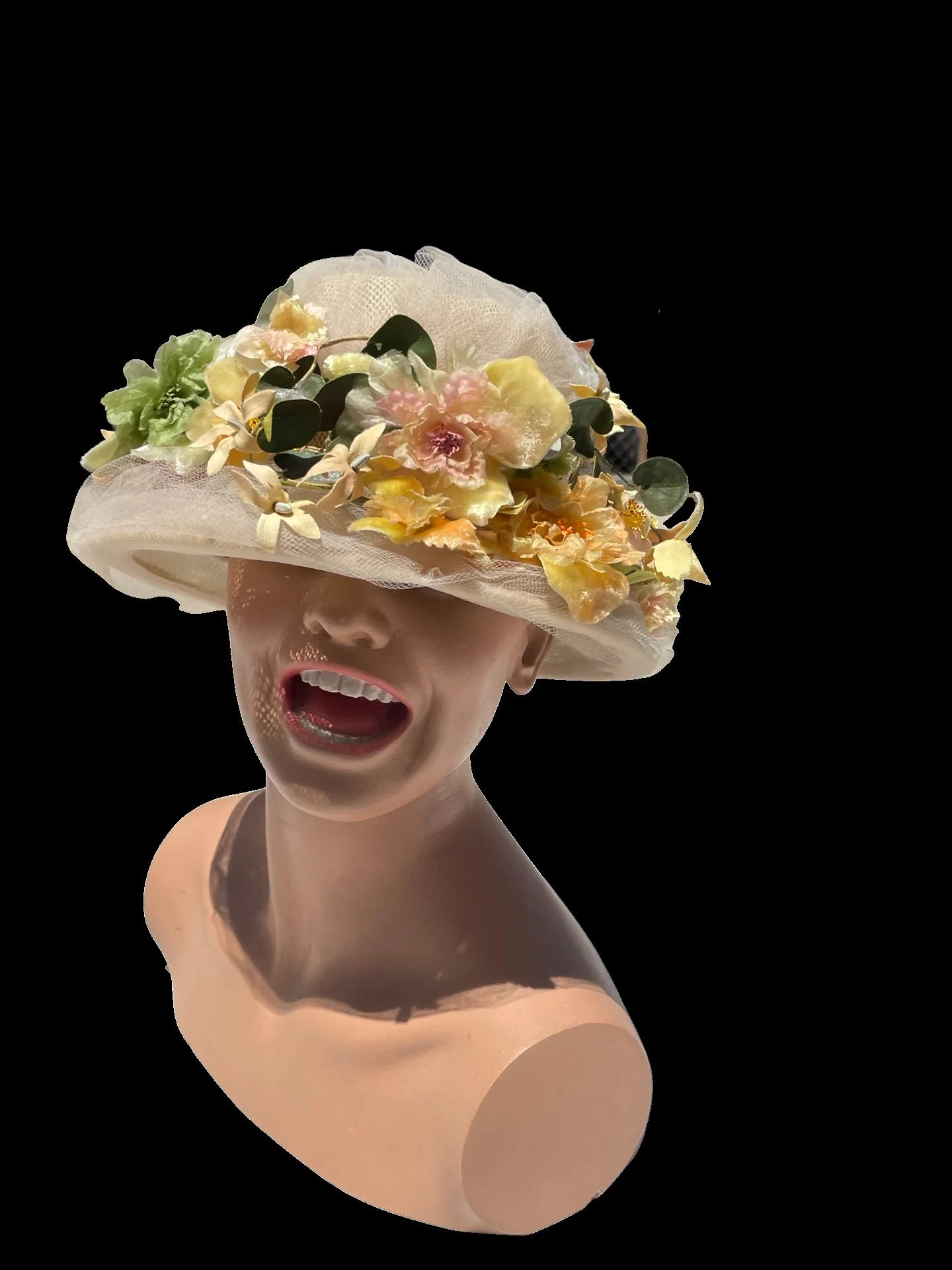 Vintage 60s Floral Garden Party Mid Century Tull Hat - Image 6