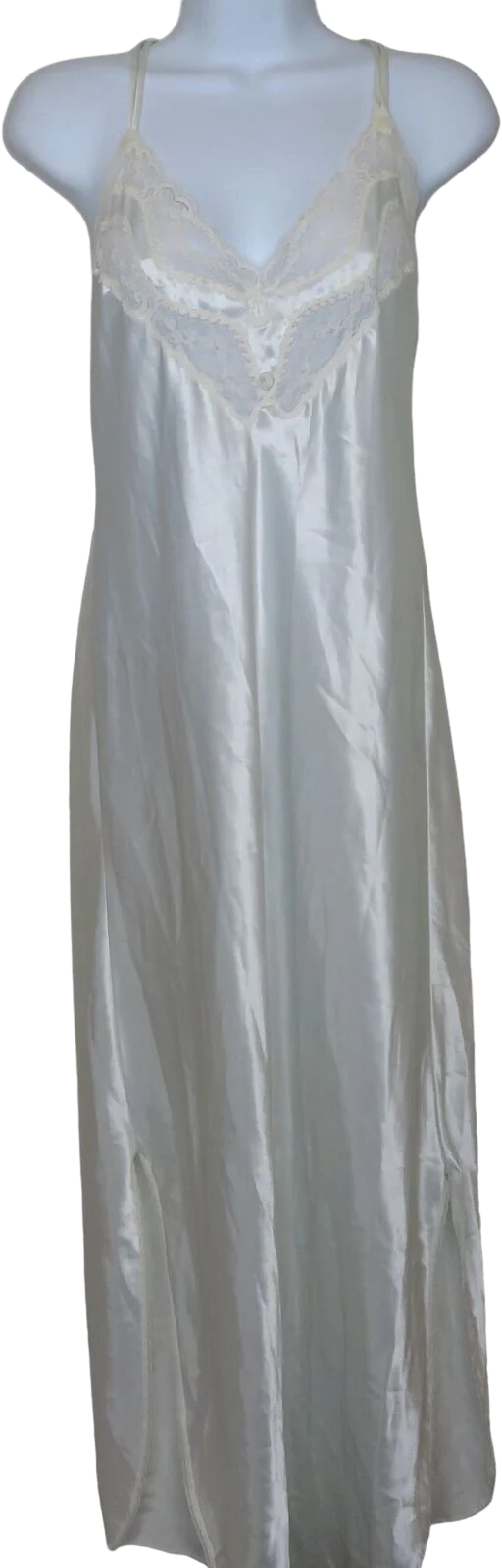 Vintage 60s Full Length Slip Nightgown S Blue Lace Logo Union Tag by Christian Dior