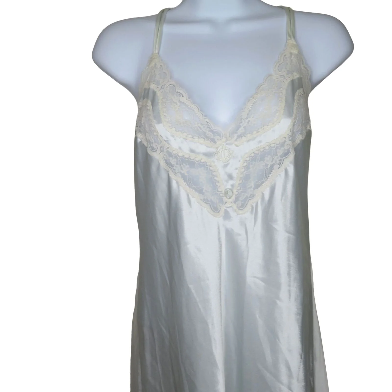 Vintage 60s Full Length Slip Nightgown S Blue Lace Logo Union Tag by Christian Dior - Image 5