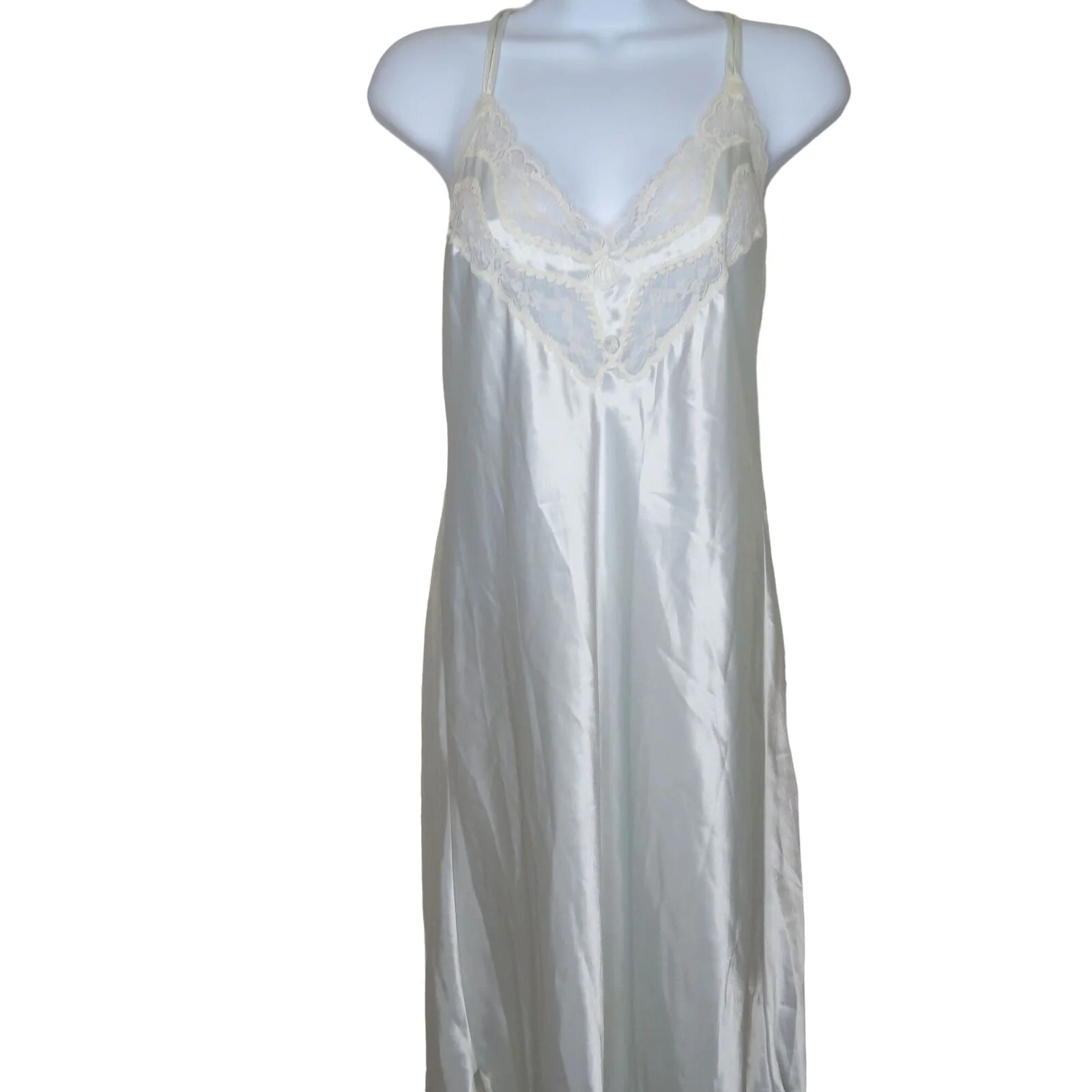 Vintage 60s Full Length Slip Nightgown S Blue Lace Logo Union Tag by Christian Dior - Image 6