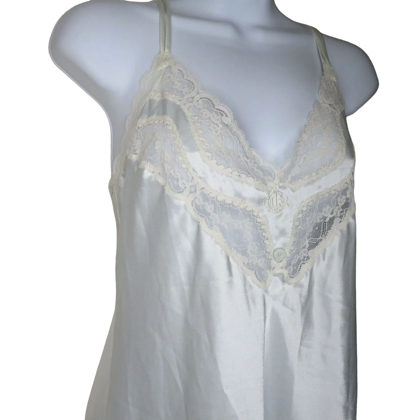 Vintage 60s Full Length Slip Nightgown S Blue Lace Logo Union Tag by Christian Dior - Image 8