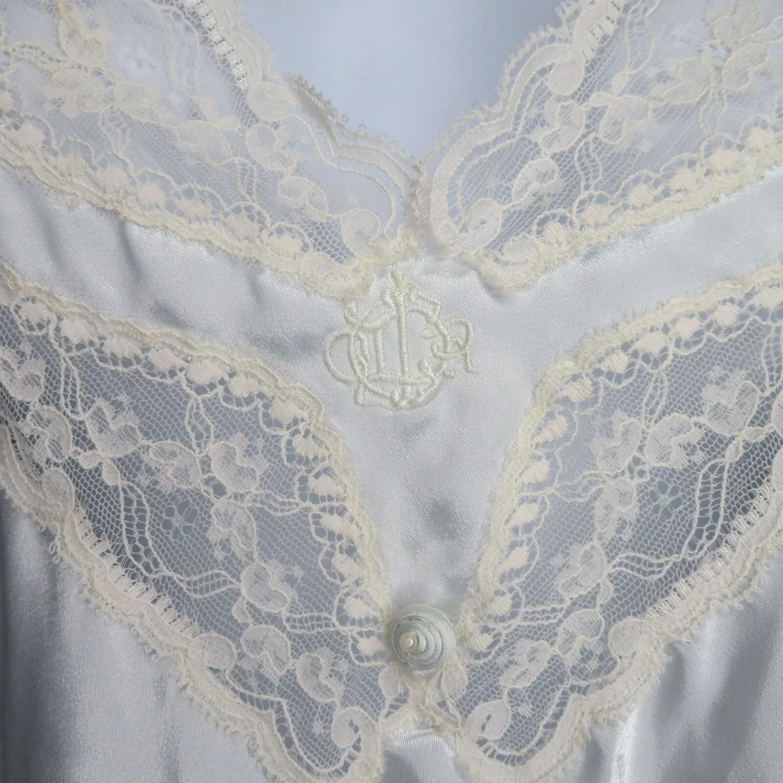 Vintage 60s Full Length Slip Nightgown S Blue Lace Logo Union Tag by Christian Dior - Image 9