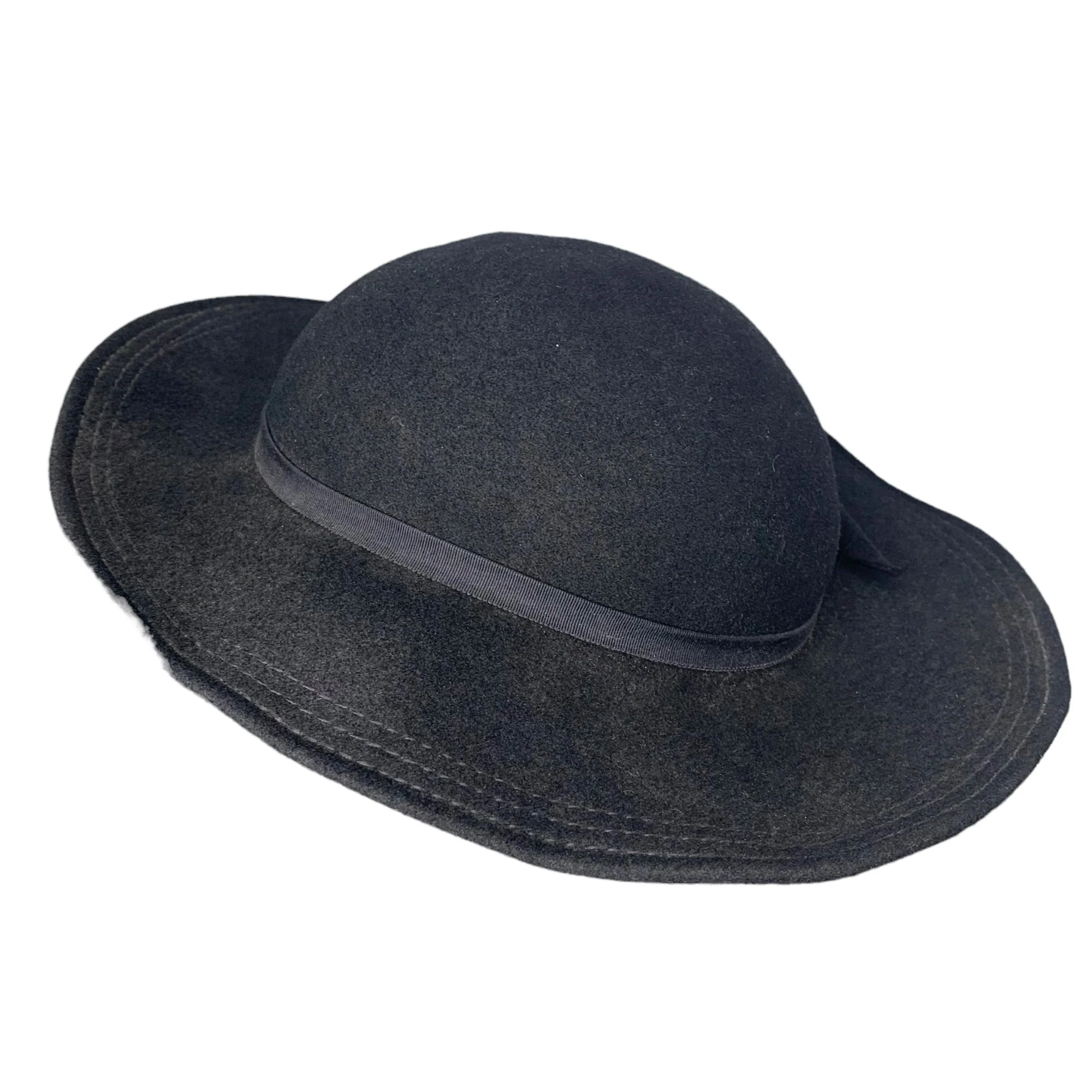 Vintage 60s Georgette Black Felt Brim Feather Hat - Image 2