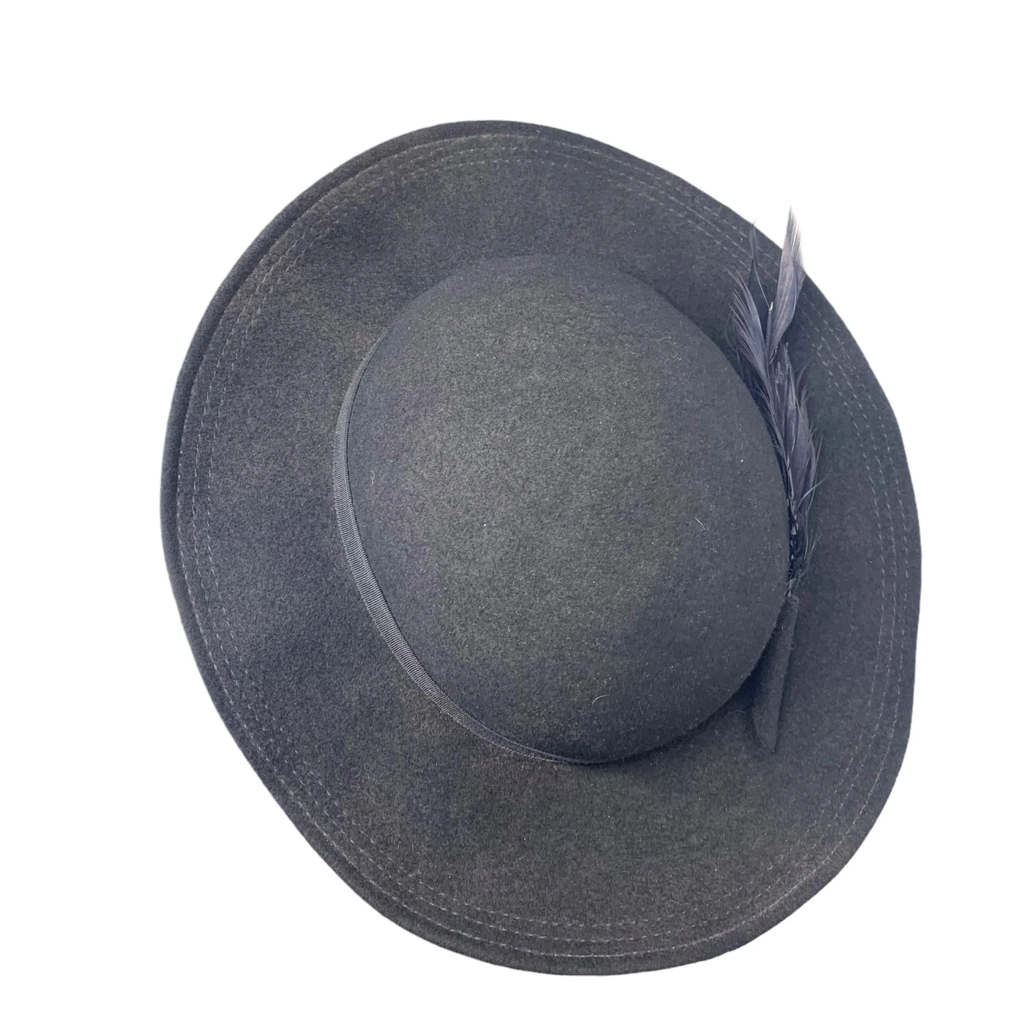 Vintage 60s Georgette Black Felt Brim Feather Hat - Image 3