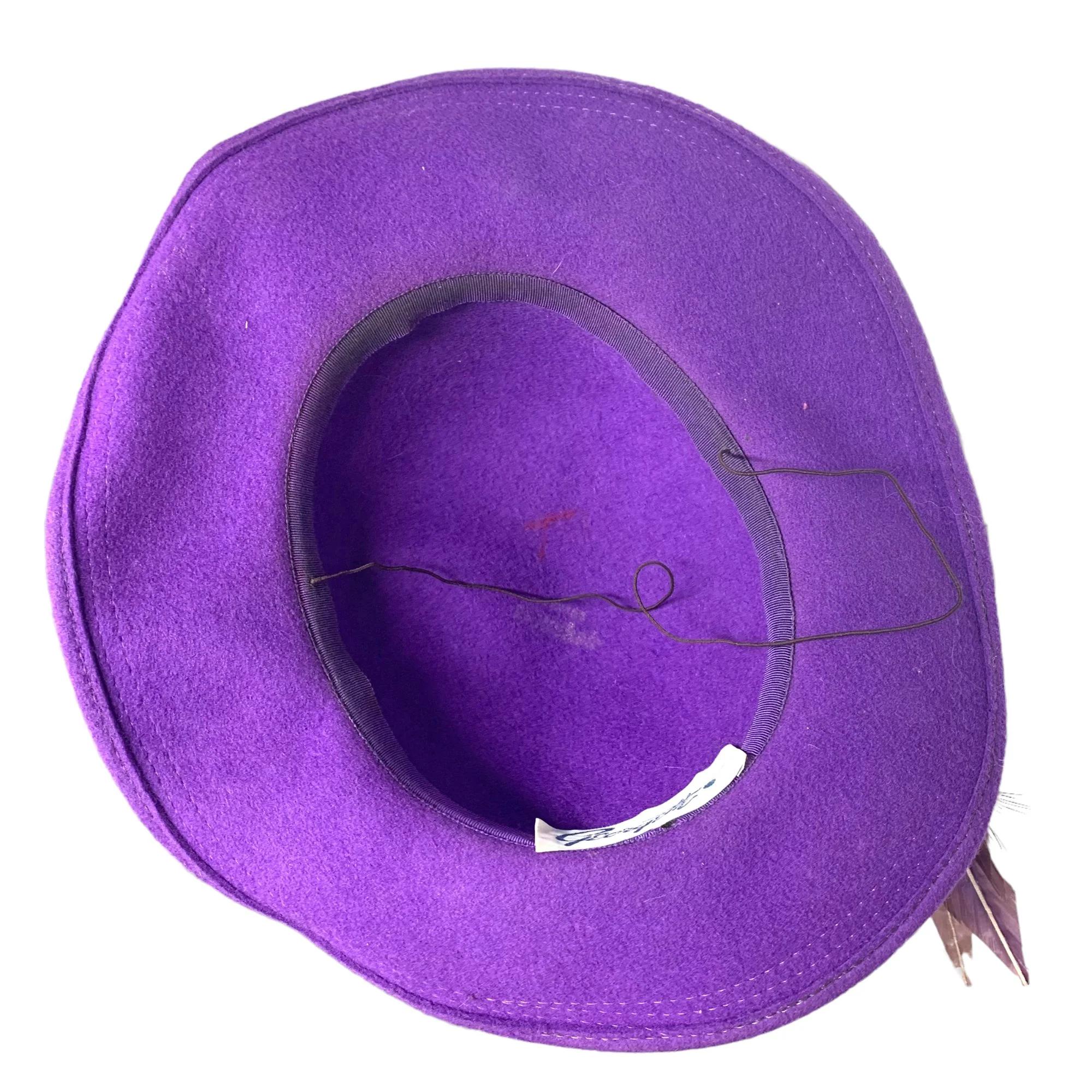 Vintage 60s Georgette Purple Felt Brim Feather Hat - Image 3