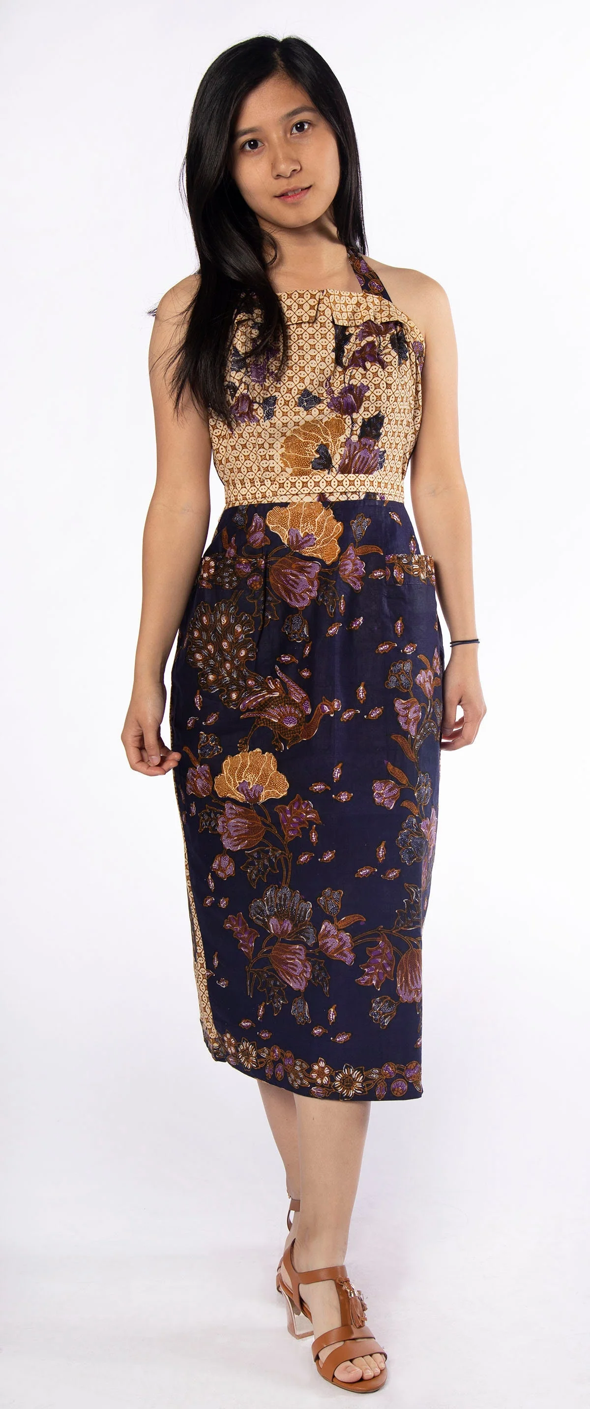 Vintage 60s Halter Floral and Peacock Print Tropical Style Cotton Souvenir Dress - Image 4