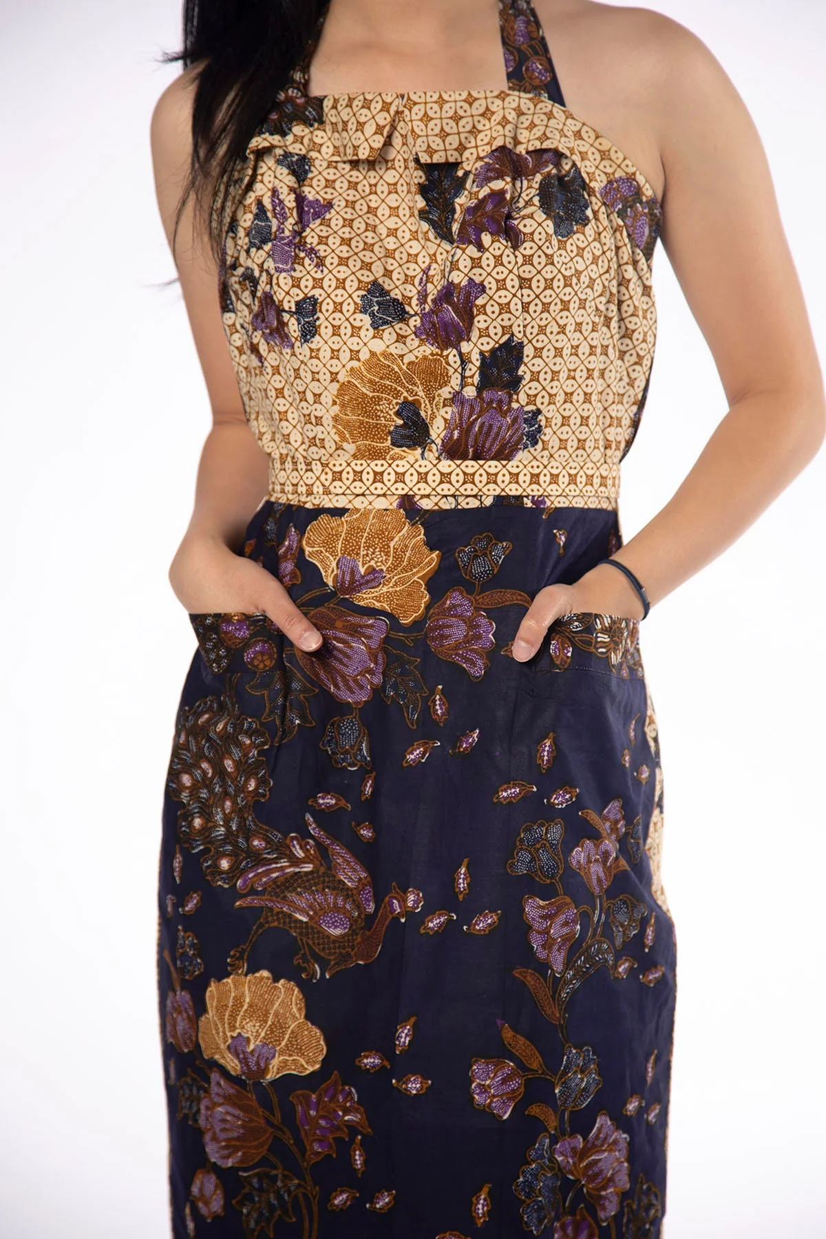 Vintage 60s Halter Floral and Peacock Print Tropical Style Cotton Souvenir Dress - Image 5