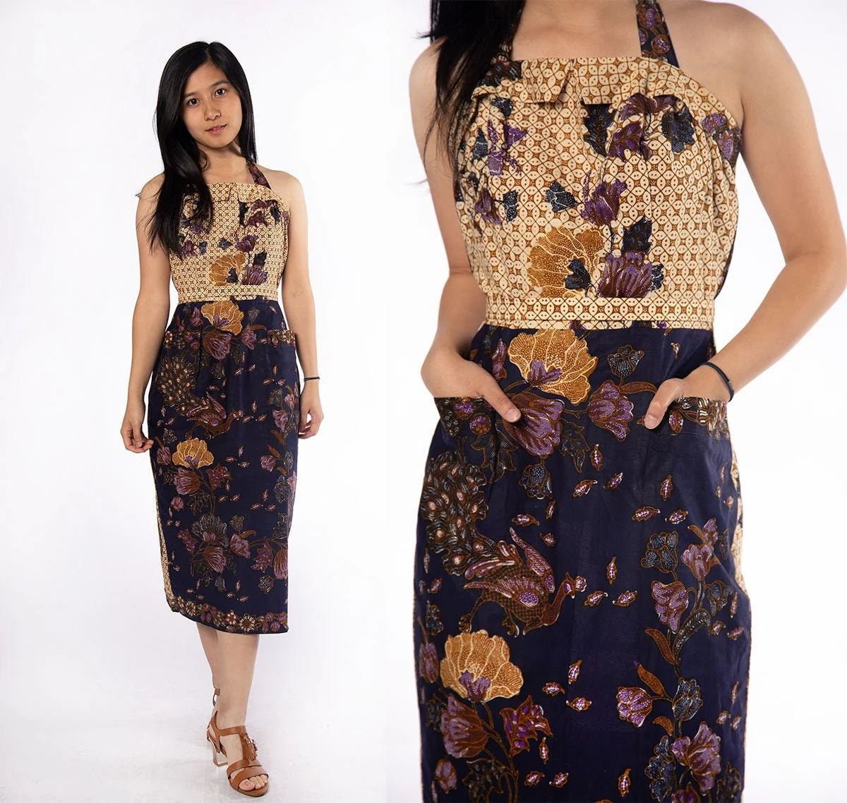 Vintage 60s Halter Floral and Peacock Print Tropical Style Cotton Souvenir Dress - Image 7