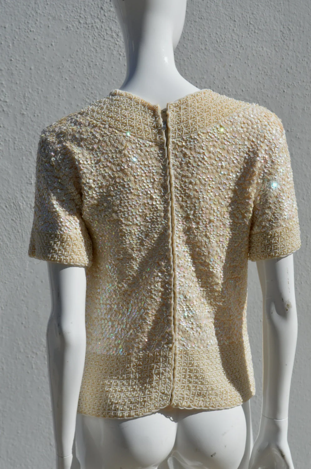 Vintage 60s Hand Embroidered Hong Kong Imperial Top Blouse All Sequins Pearls and Bead Fab Glam Mod Space Age Small - Image 2