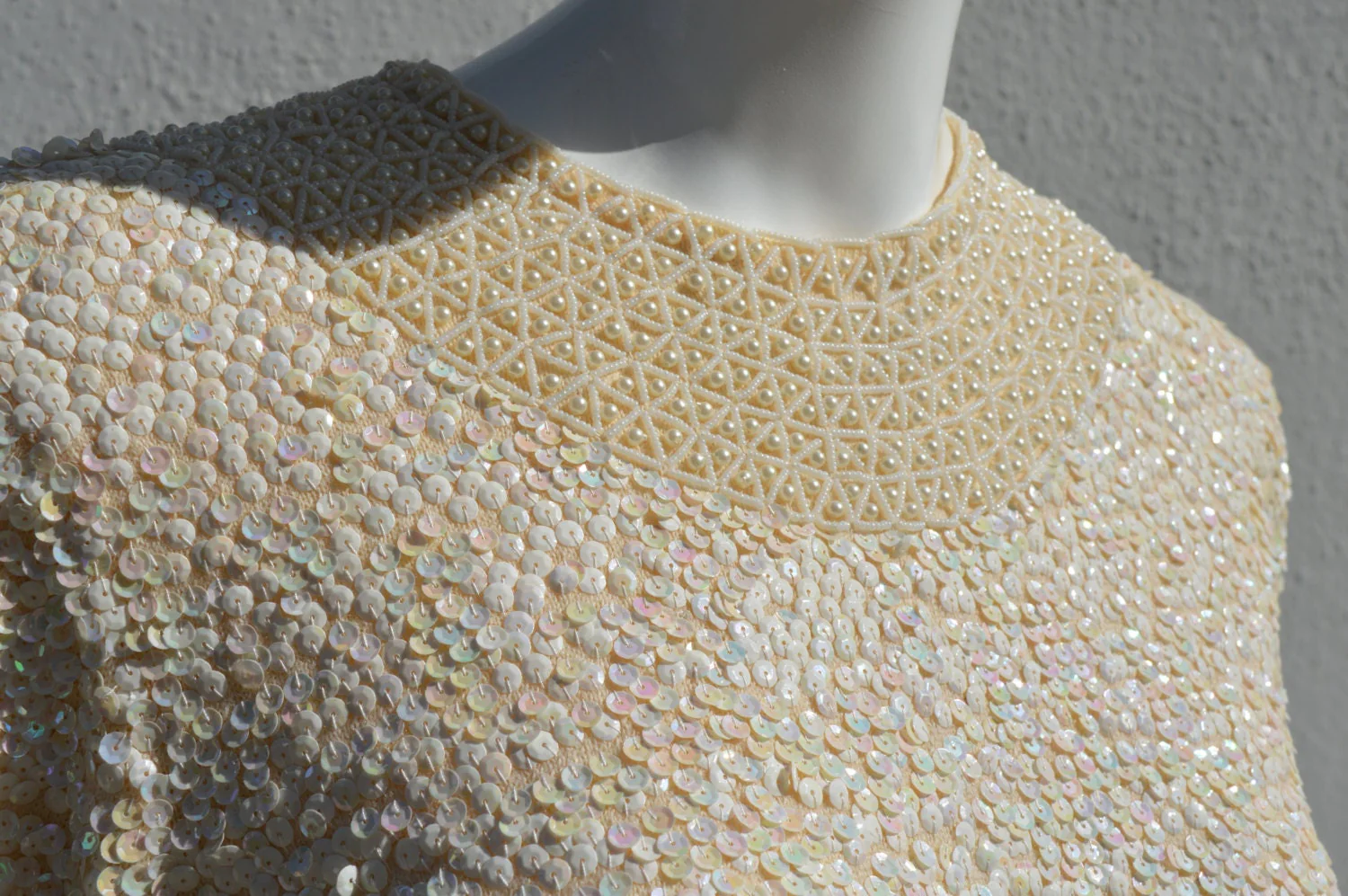 Vintage 60s Hand Embroidered Hong Kong Imperial Top Blouse All Sequins Pearls and Bead Fab Glam Mod Space Age Small - Image 3