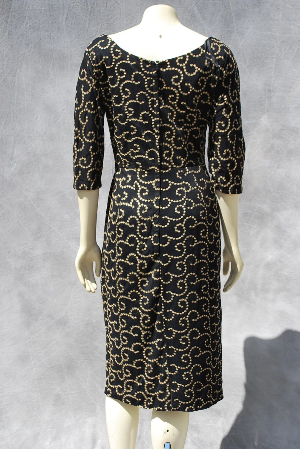 Vintage 60s Hand Embroidered Stars Swirl Pattern Formal Mad Men Dress Sm - Image 2