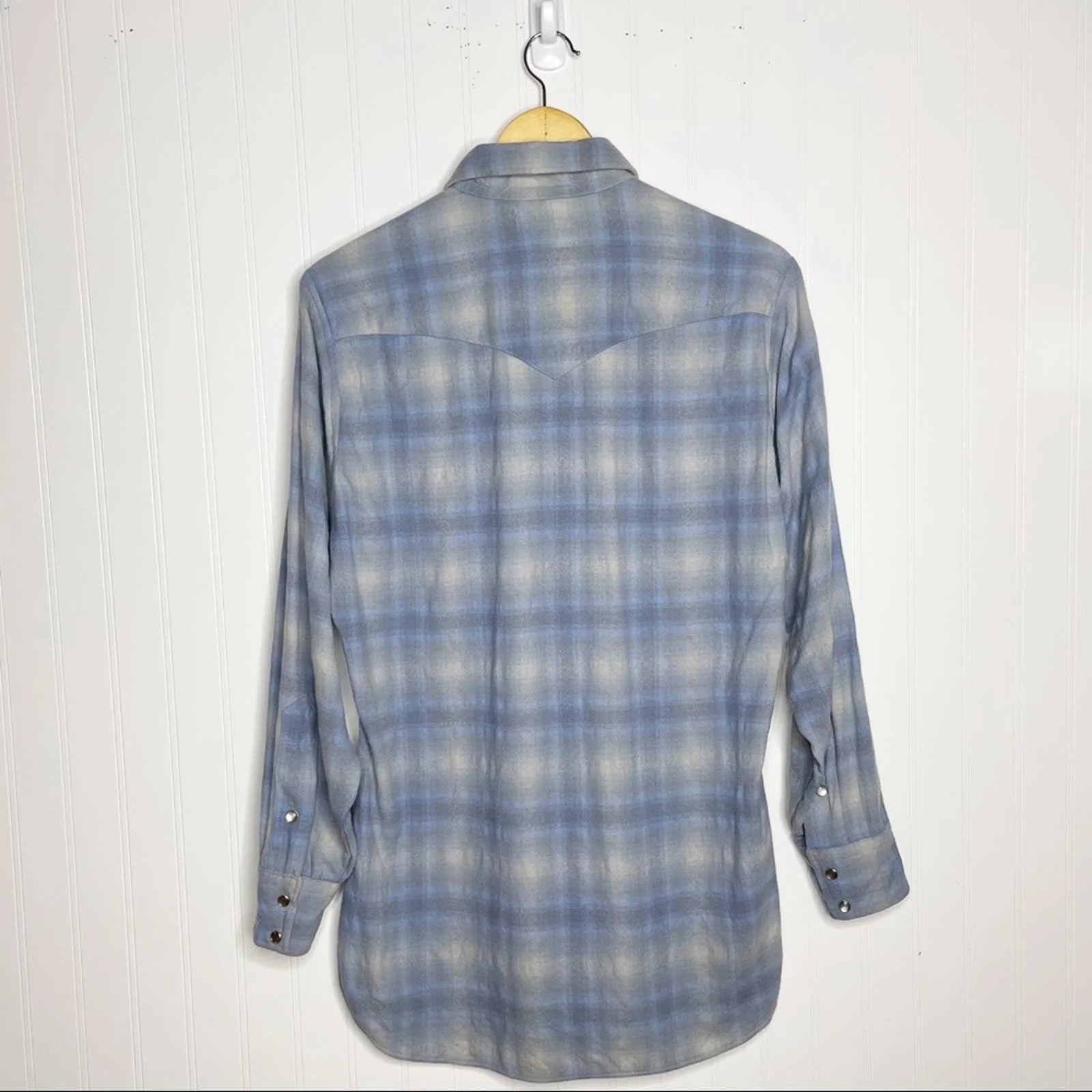 Vintage 60s High Grade Western Wear Blue Gray Plaid Button Down Shirt by Pendleton - Image 2